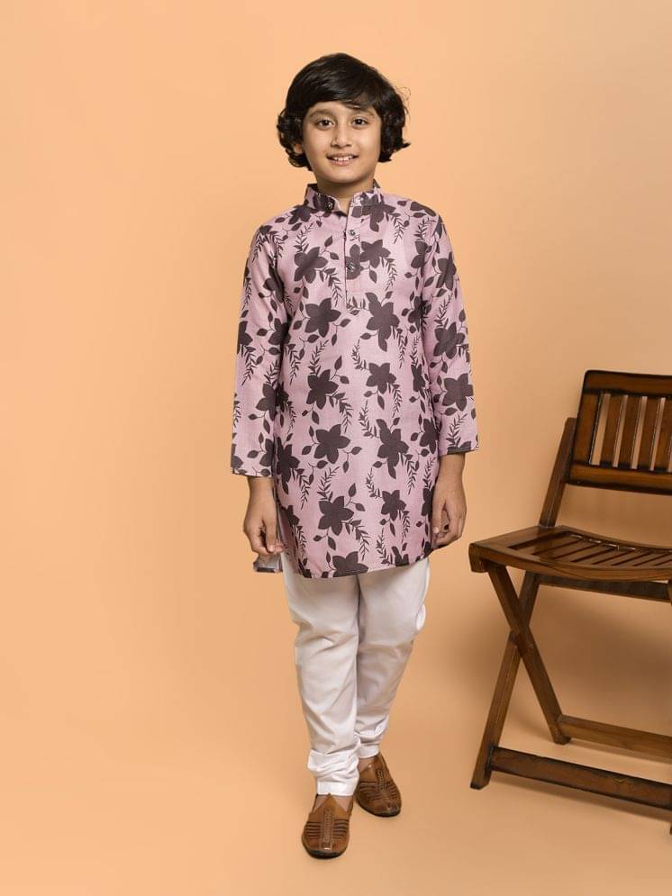     			PRINTCULTR Boys Cotton Blend Pink Kurta Churidar Set ( Pack of 1 )