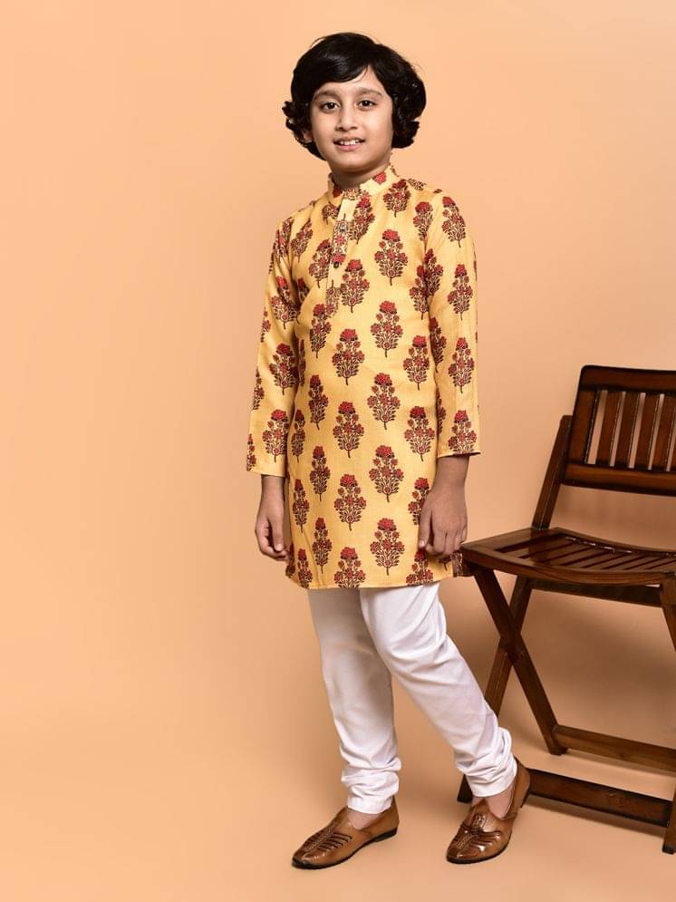     			PRINTCULTR Boys Cotton Blend Yellow Kurta Churidar Set ( Pack of 1 )