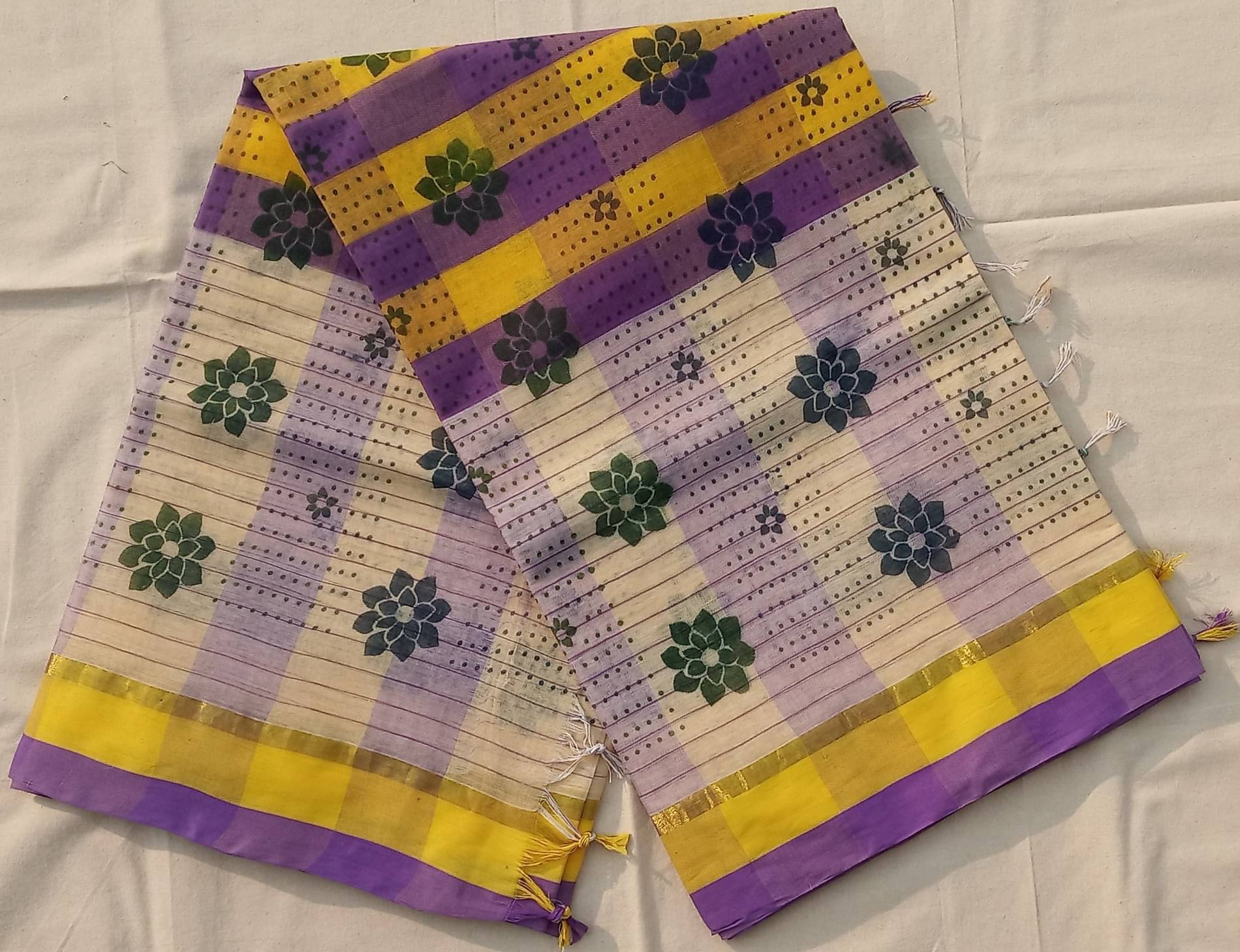 RAJ SAREE HOUSE Cotton Printed Saree Without Blouse Piece ( Purple )     			RAJ SAREE HOUSE Cotton Printed Saree Without Blouse Piece ( Purple )