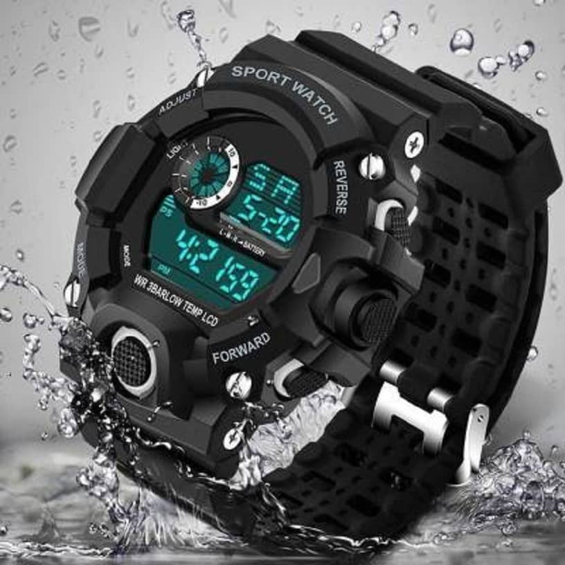 Rhonium Black PU Digital Men's Watch