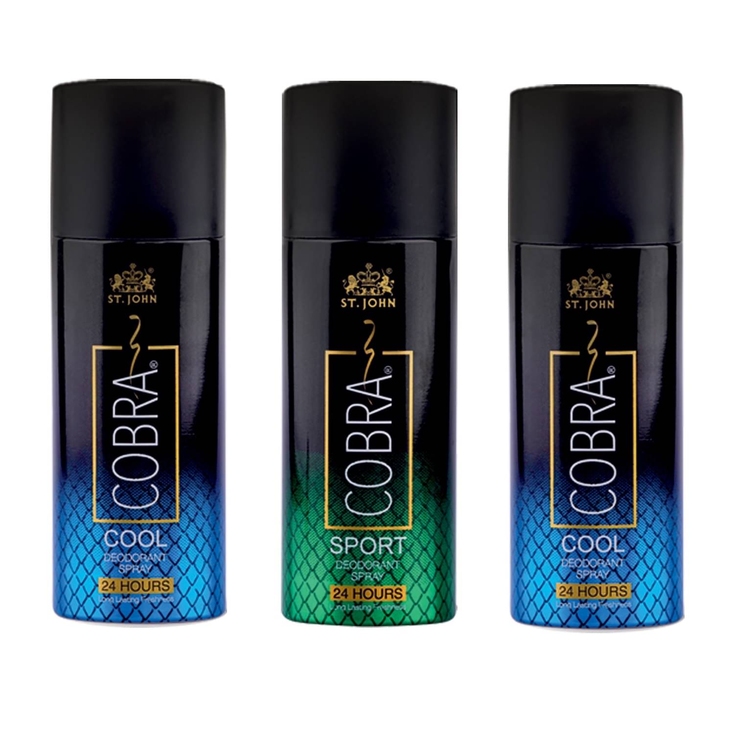 St. John Cobra Cool 50ml*2 & Sport 50ml Cobra Deodorant Spray for Men 50 ml ( Pack of 3 ) St. John Cobra Cool 50ml*2 & Sport 50ml Cobra Deodorant Spray for Men 50 ml ( Pack of 3 )