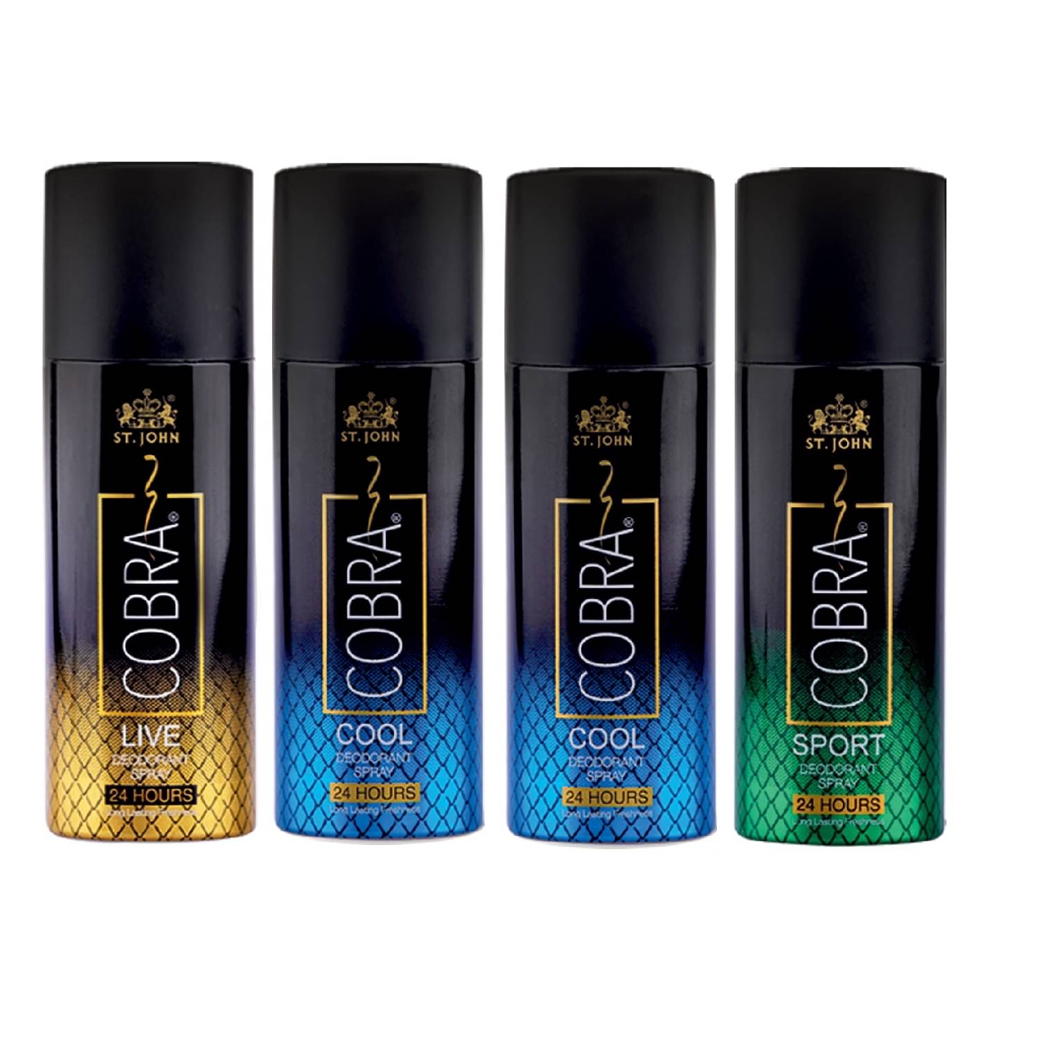 St. John Cobra Cool 50ml*2,Live & Sport 50ml Each Deodorant Spray for Men 50 ml ( Pack of 4 ) St. John Cobra Cool 50ml*2,Live & Sport 50ml Each Deodorant Spray for Men 50 ml ( Pack of 4 )
