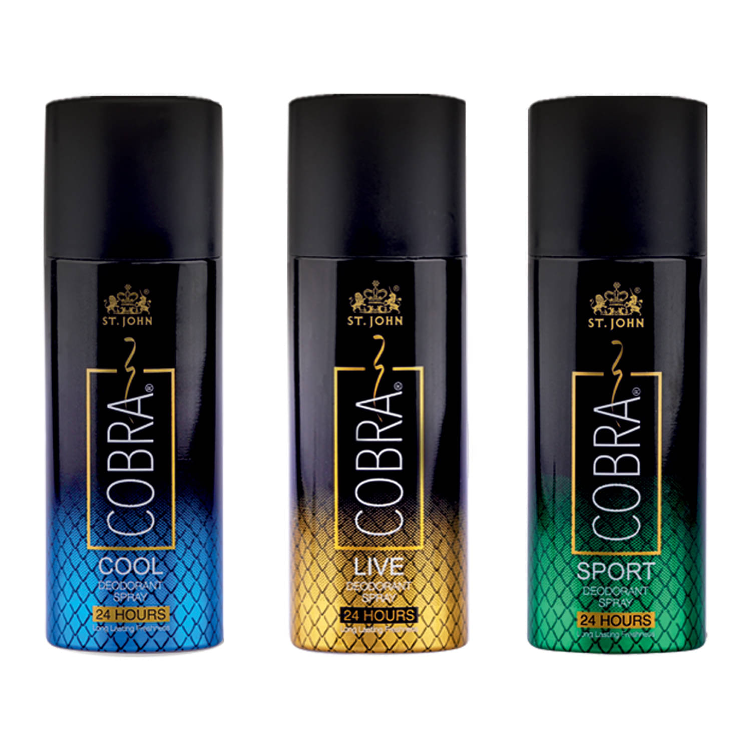     			St. John Cobra Live,Cool & Sport 50ml Each, Cobra Deodorant Spray for Men 50 ml ( Pack of 3 )