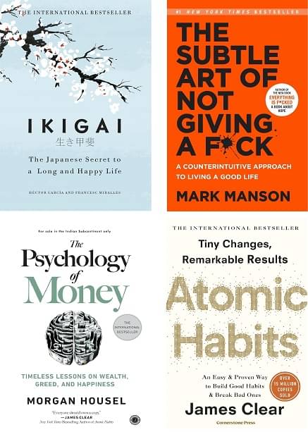 The Psychology Of Money+Ikigai+The Subtle Art Of Not Giving+Atomic Habits 4Books Best Seller     			The Psychology Of Money+Ikigai+The Subtle Art Of Not Giving+Atomic Habits 4Books Best Seller