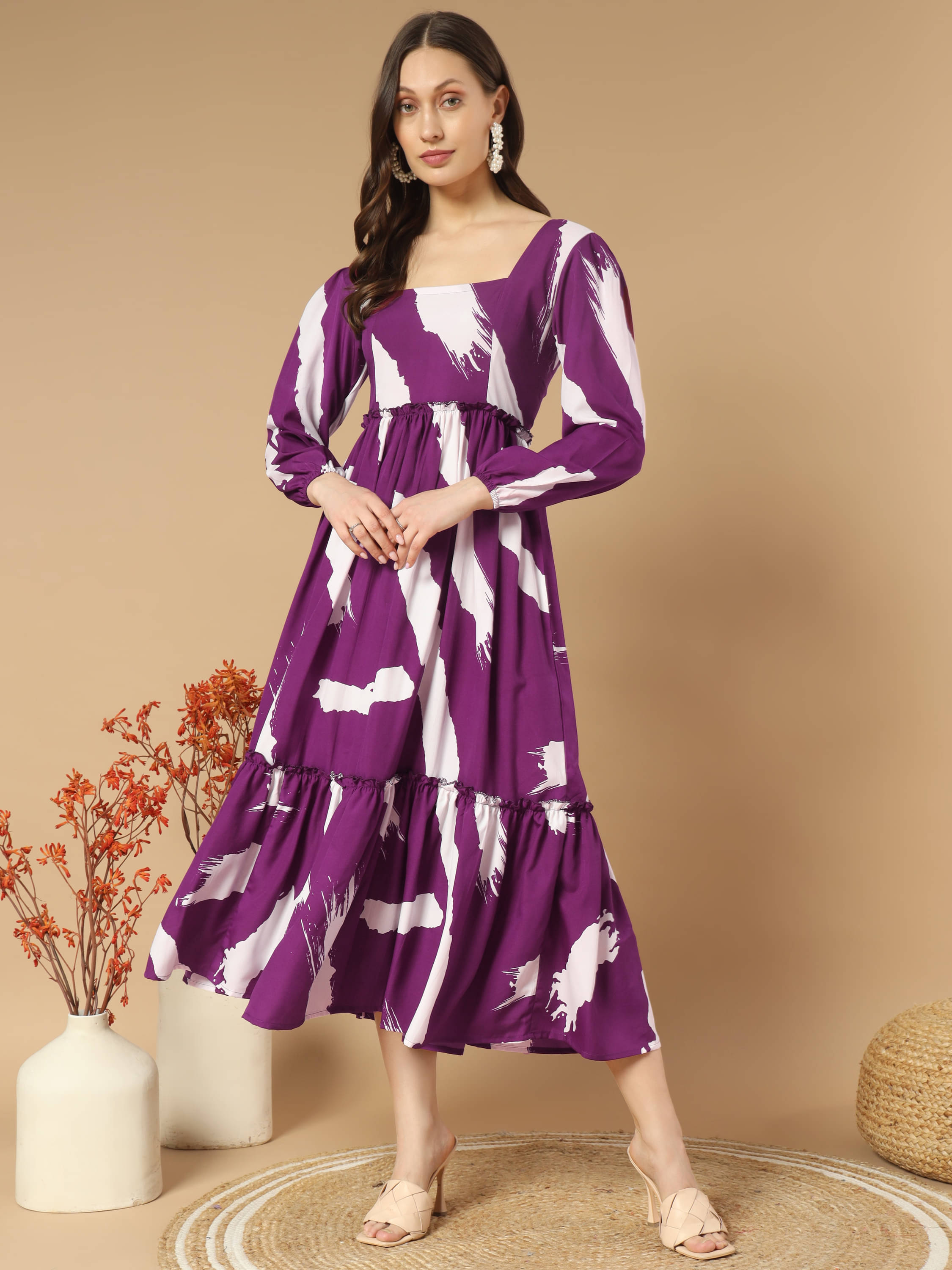 ZWERLON Crepe Printed Midi Women's Fit & Flare Dress - Purple ( Pack of 1 ) ZWERLON Crepe Printed Midi Women's Fit & Flare Dress - Purple ( Pack of 1 )
