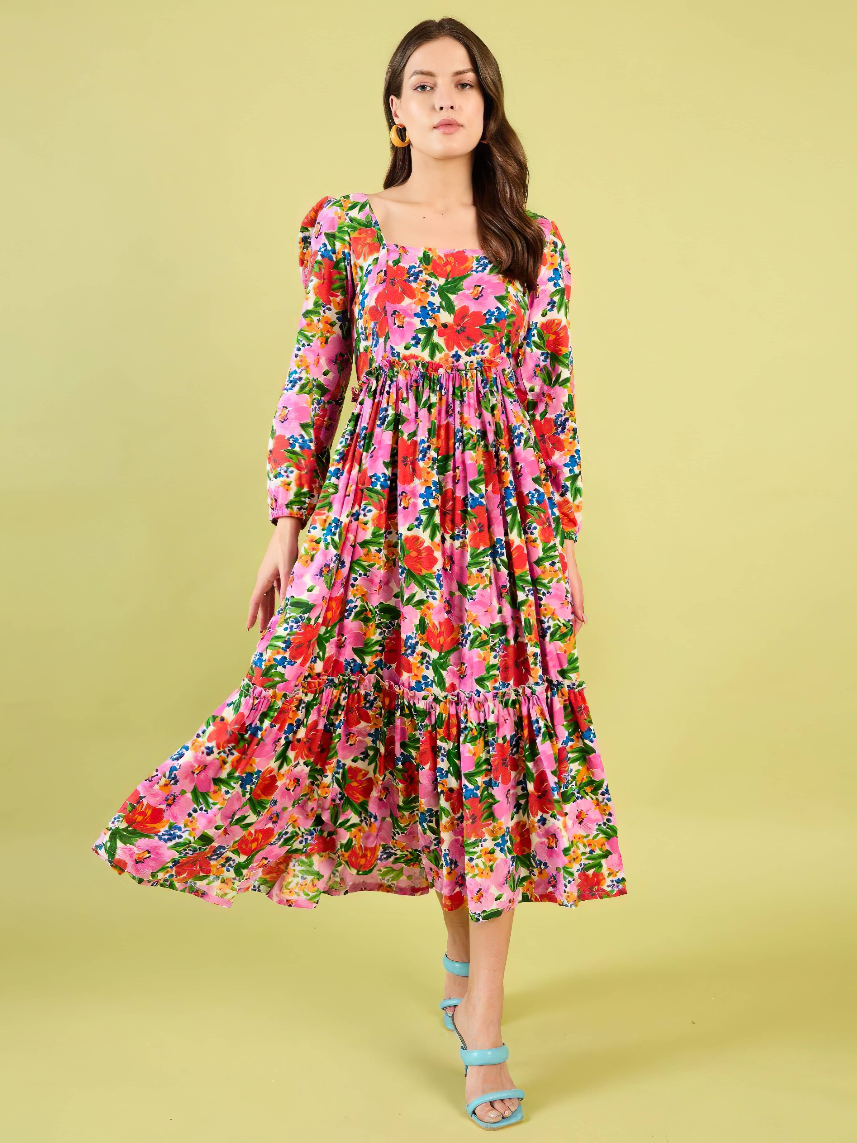 ZWERLON Crepe Printed Midi Women's Fit & Flare Dress - Red ( Pack of 1 ) ZWERLON Crepe Printed Midi Women's Fit & Flare Dress - Red ( Pack of 1 )