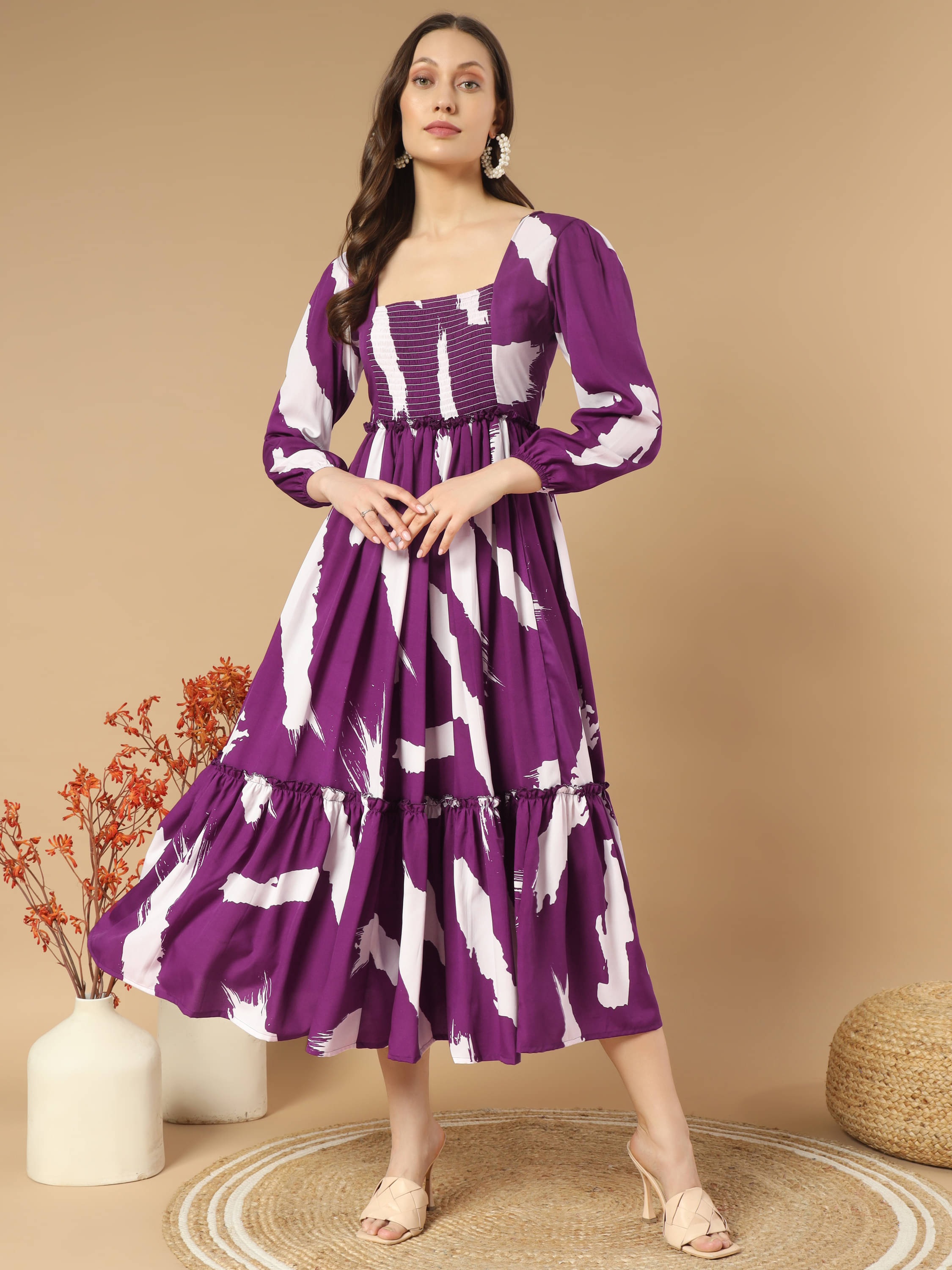 ZWERLON Crepe Printed Midi Women's Fit & Flare Dress - Purple ( Pack of 1 ) ZWERLON Crepe Printed Midi Women's Fit & Flare Dress - Purple ( Pack of 1 )