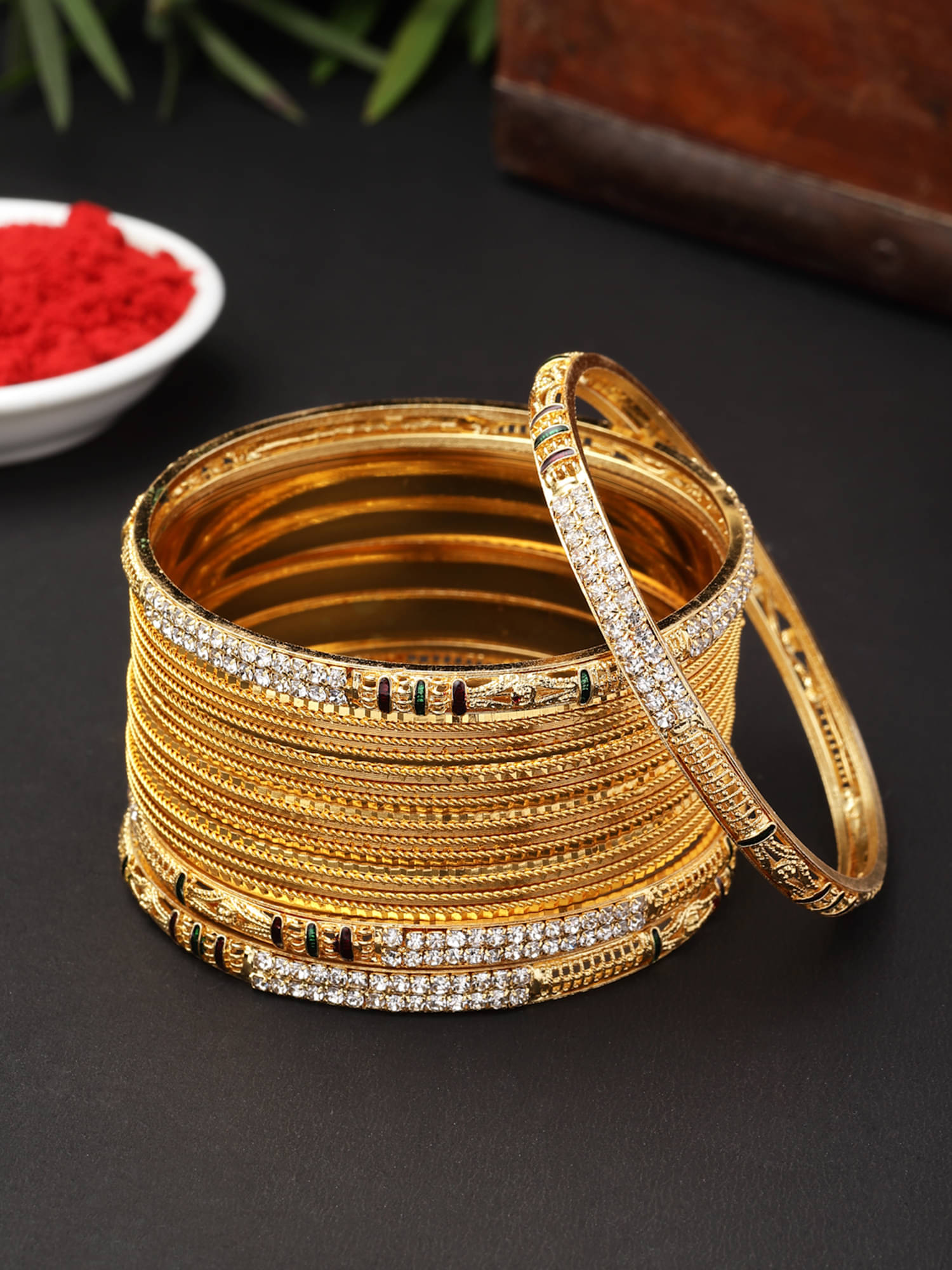     			Zeneme Gold Bangle ( Pack of 8 )