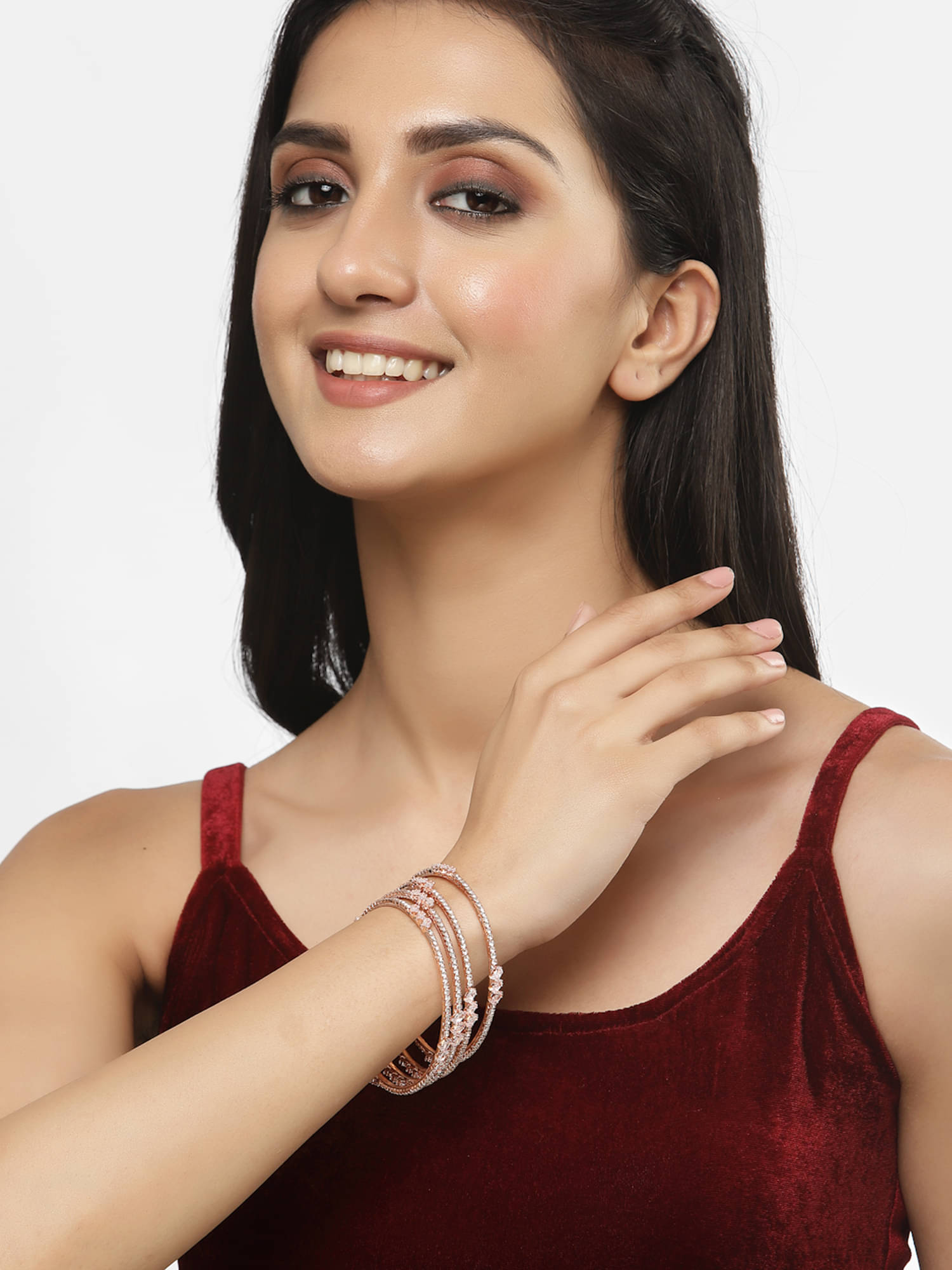     			Zeneme Rose Gold Bangle ( Pack of 4 )