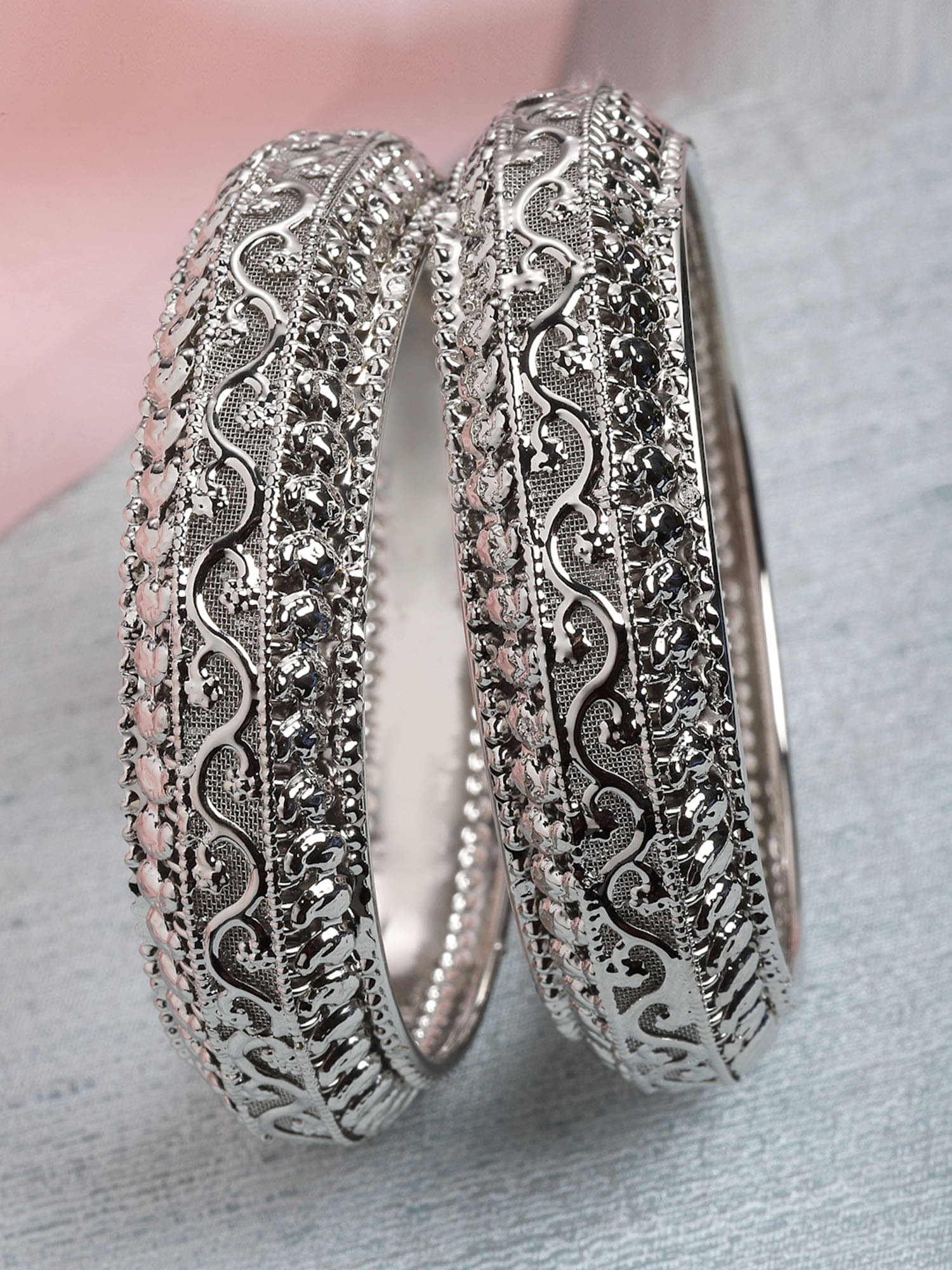     			Zeneme Silver Bangle ( Pack of 2 )