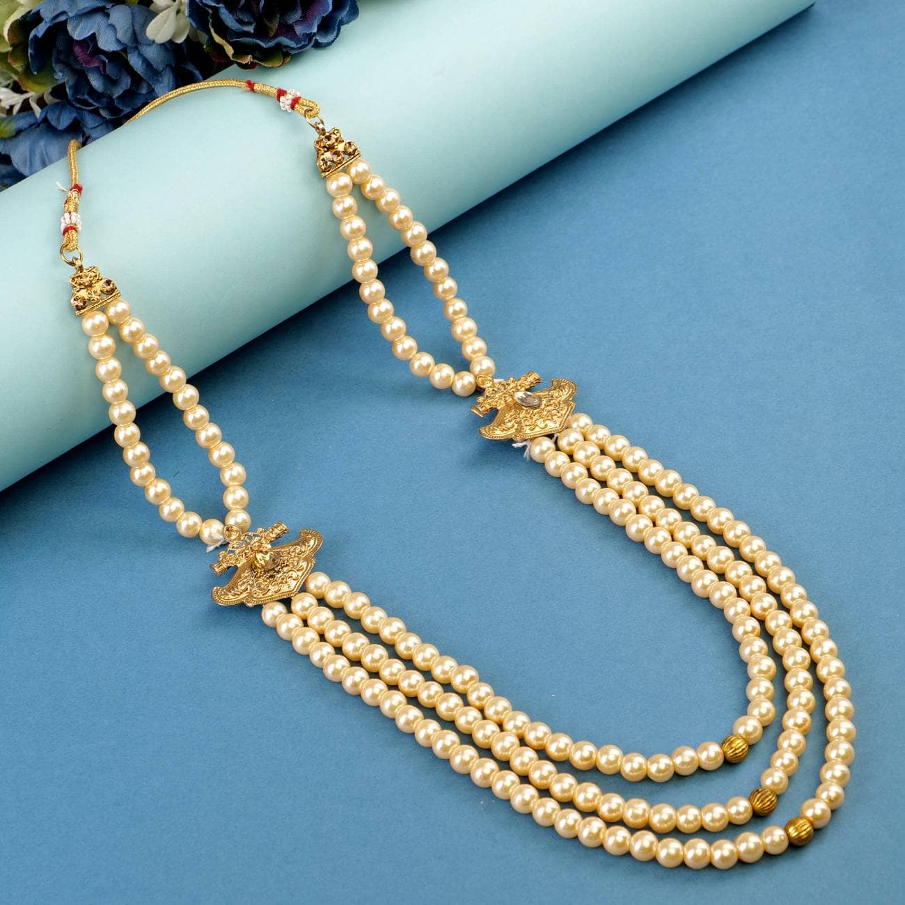 pearl beads Dulha groom sherwani Necklace/Moti Mala for Men for wedding | Exquisite Groom Mala | Perfect for Grooms - Jewellery Sets | Buy online on ZillyBuy