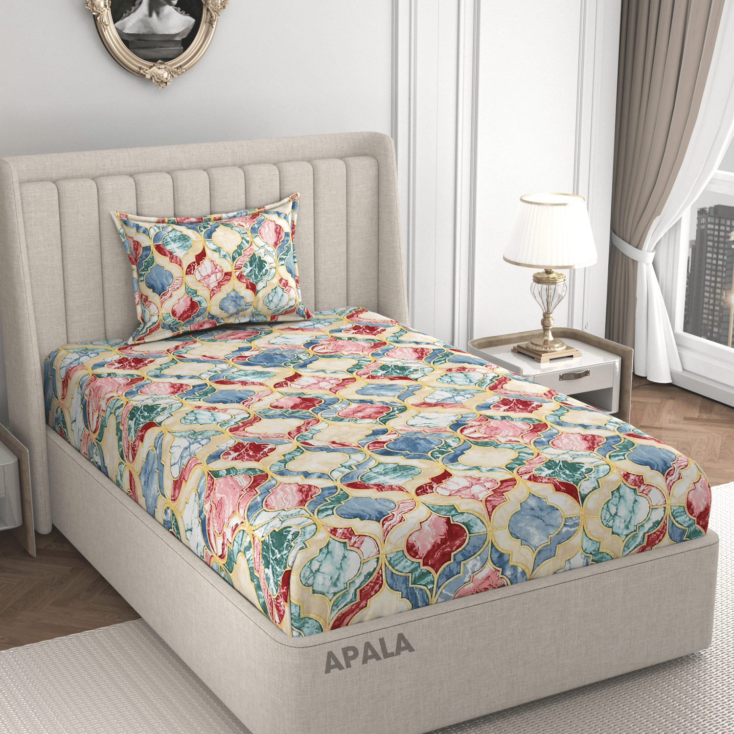     			Apala Microfiber 1 Single Bedsheet with 1 Pillow Cover ( Multicolor )