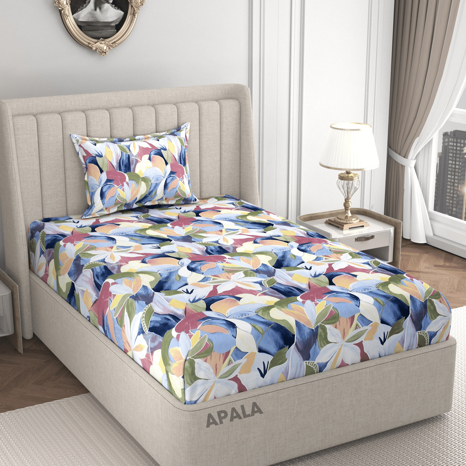     			Apala Microfiber 1 Single Bedsheet with 1 Pillow Cover ( Blue )