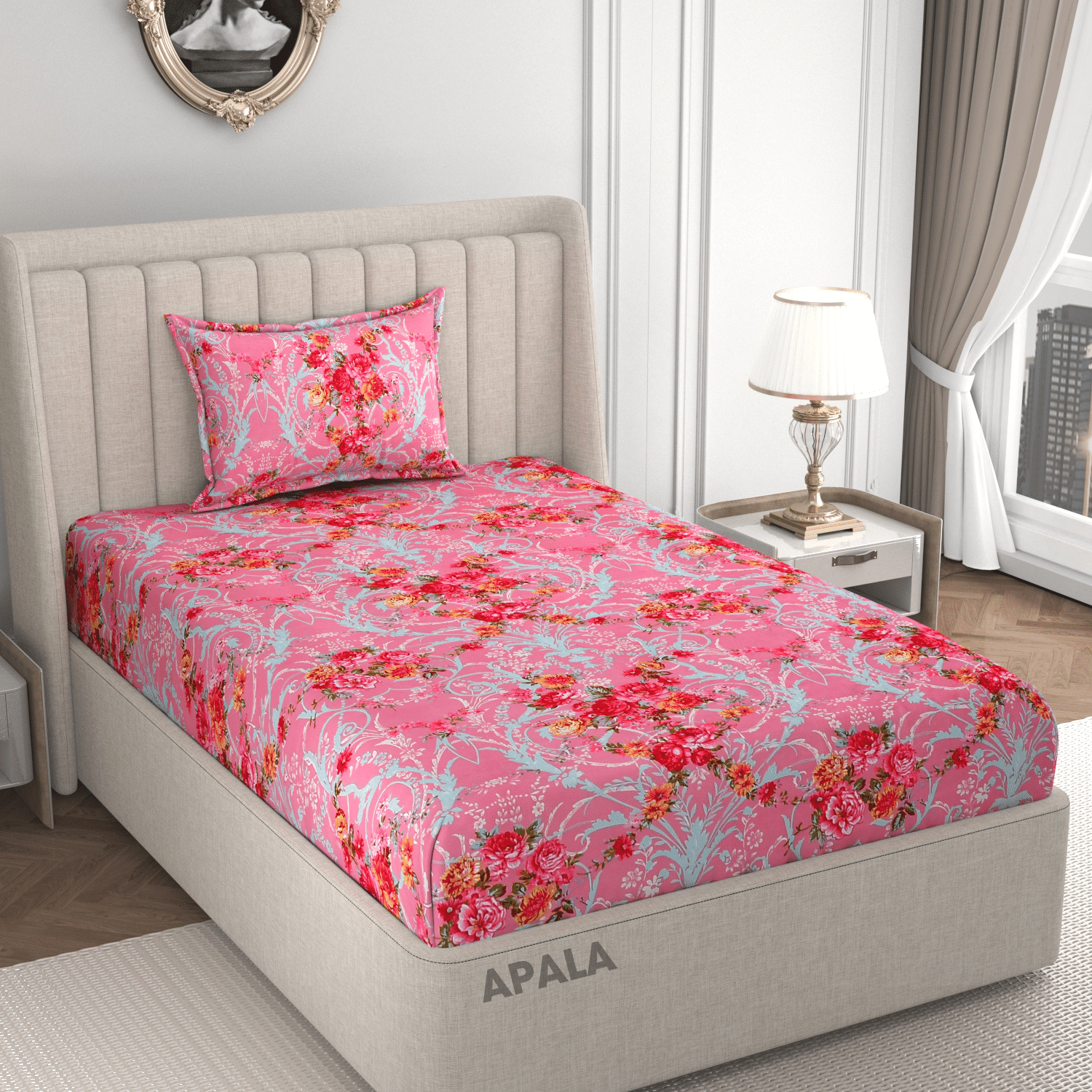     			Apala Microfiber 1 Single Bedsheet with 1 Pillow Cover ( Pink )