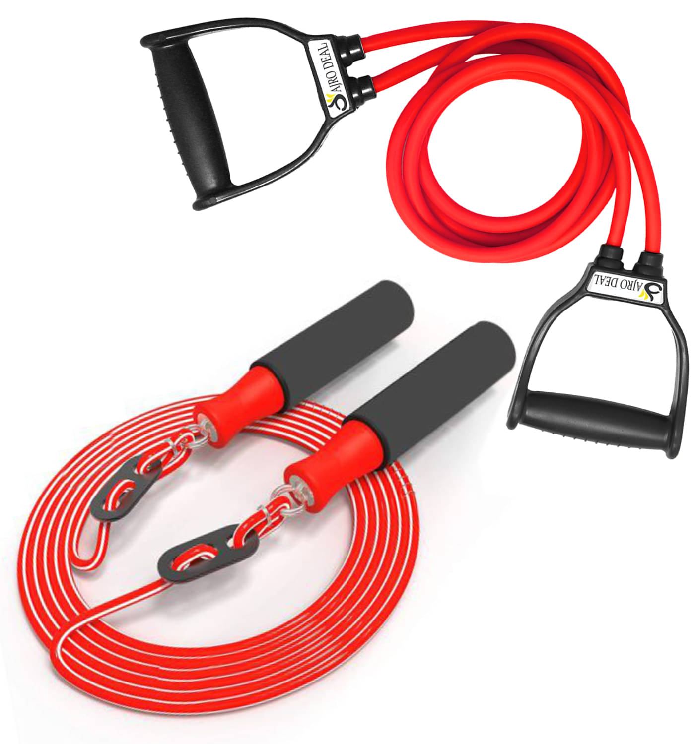     			COMBO DOUBLE TONING TUBE AND FOAM SKIPPING ROPE  for Belly Fat Loss & Resistance band for Gym Workout