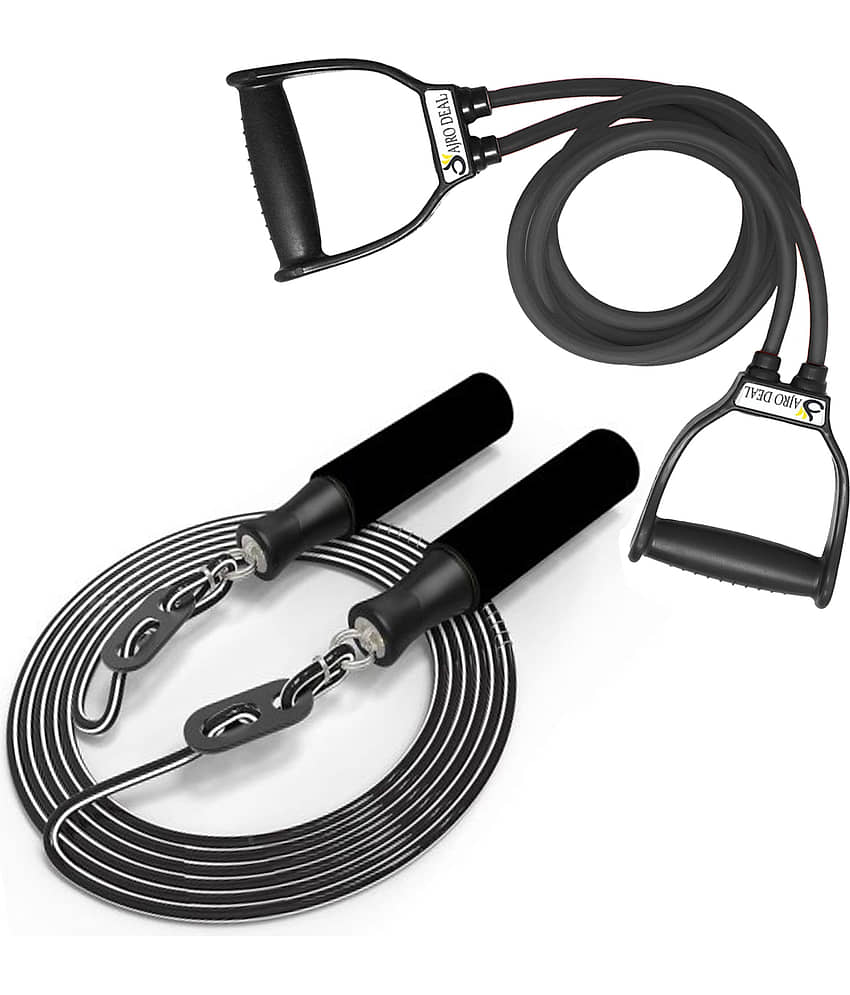 COMBO DOUBLE TONING TUBE AND FOAM SKIPPING ROPE for Belly Fat Loss & Resistance band for Gym Workout - Sports and Fitness Equipment | Buy online on ZillyBuy
