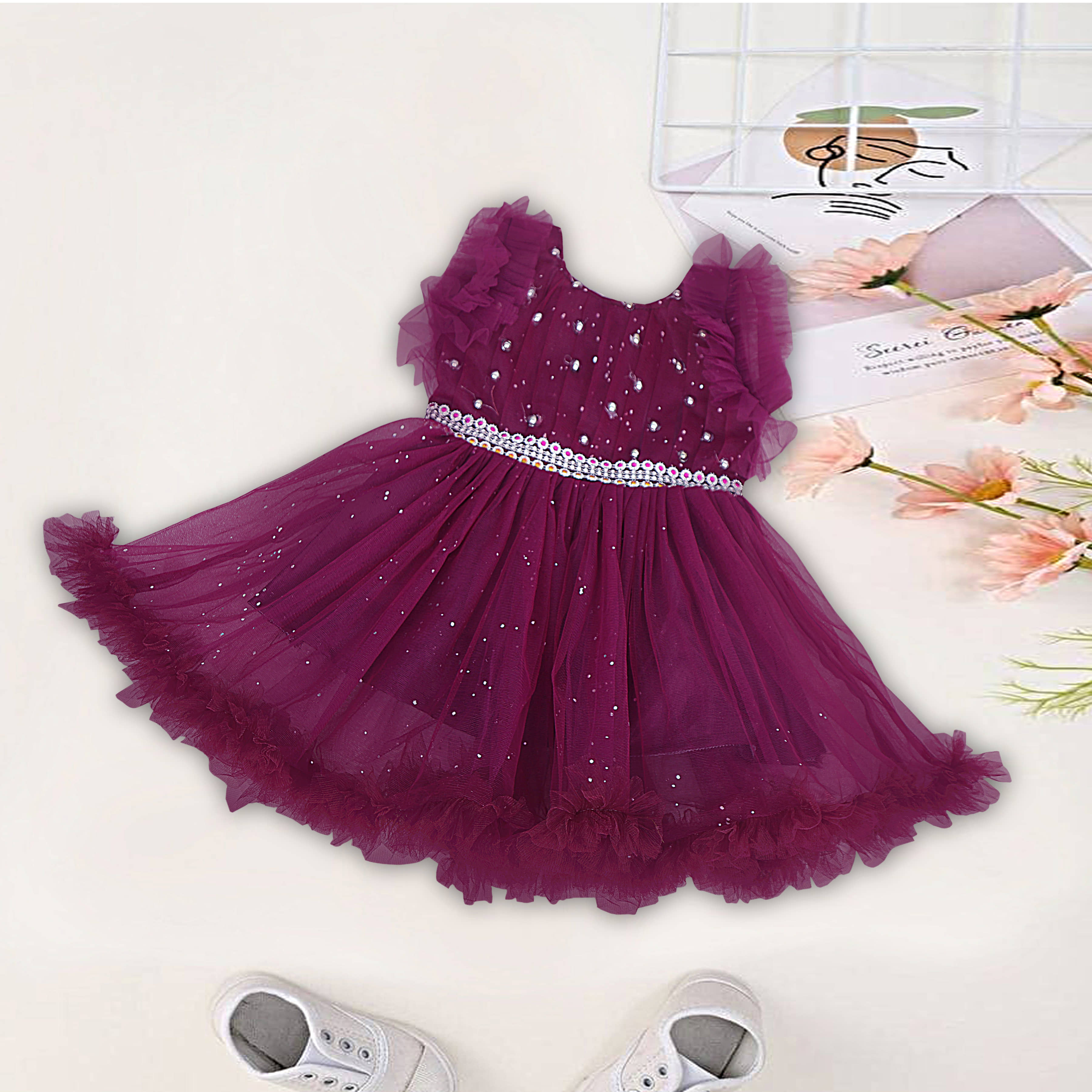 IMON BASID Pack of 1 Baby Girls Net Frock ( Purple )
