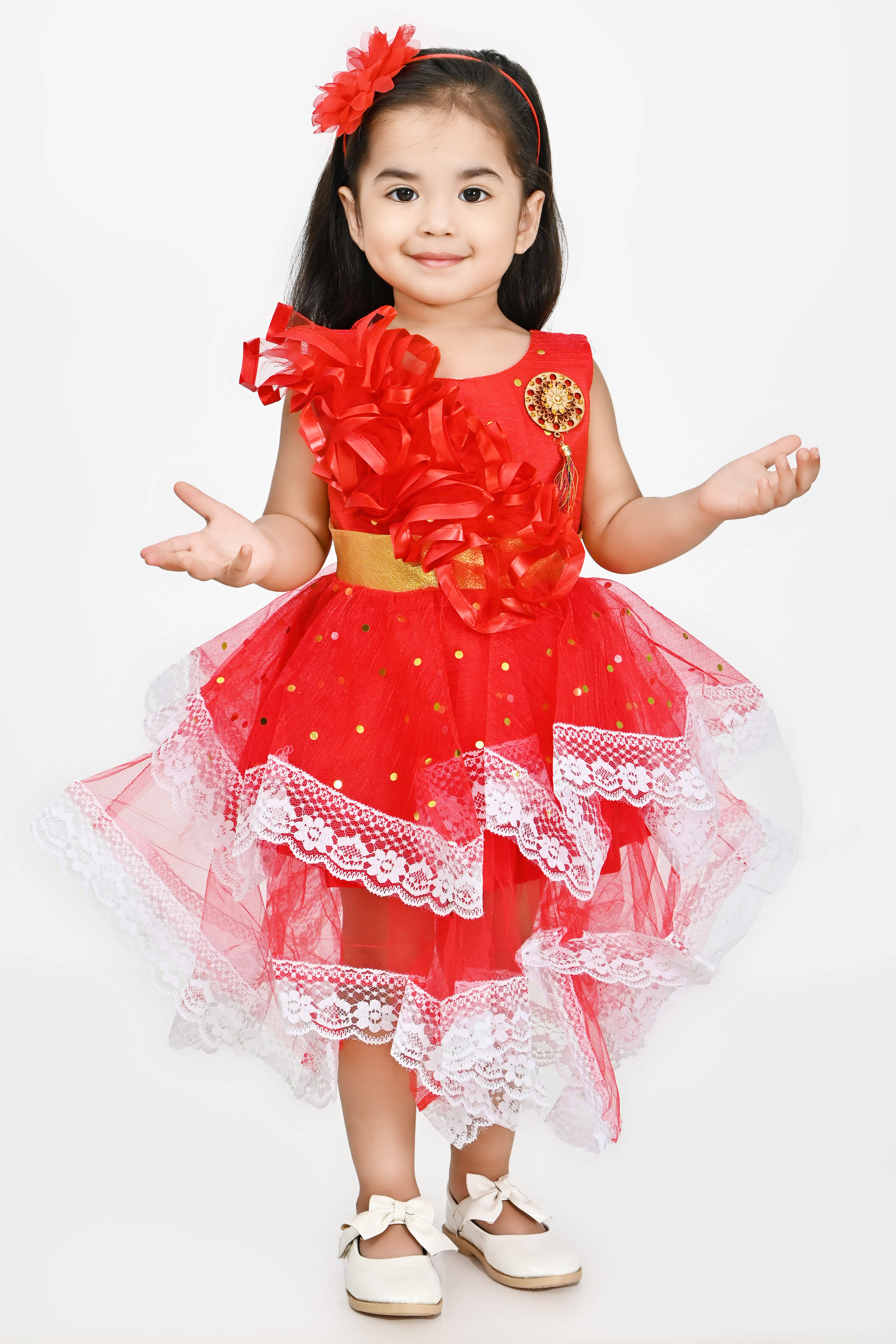 IMON BASID Pack of 1 Baby Girls Net Frock ( Red )