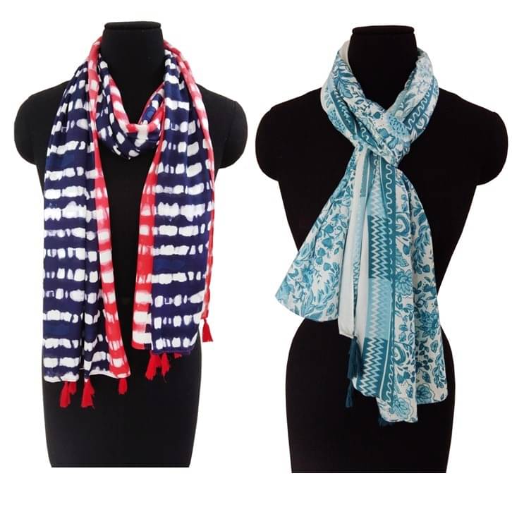     			JVNINE Multicolor Viscose Women's Scarf ( Pack of 2 )