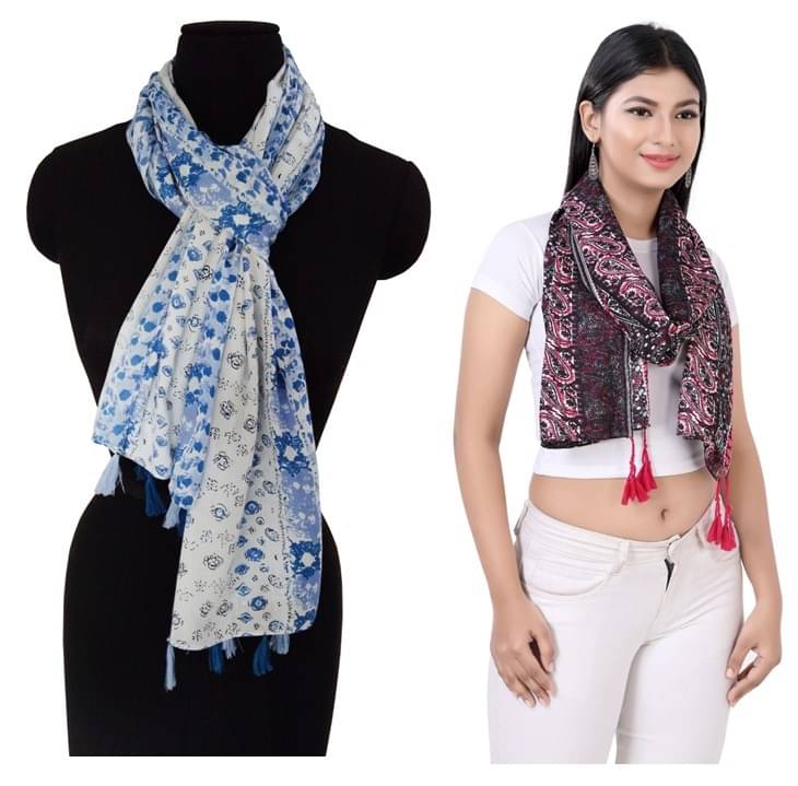     			JVNINE Multicolor Viscose Women's Scarf ( Pack of 2 )