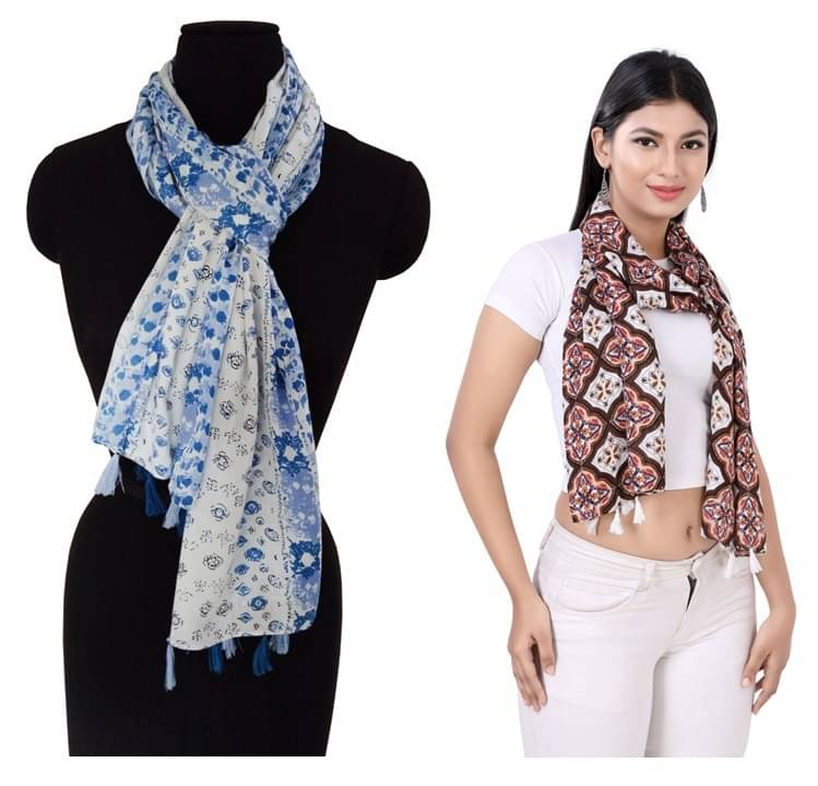     			JVNINE Multicolor Viscose Women's Scarf ( Pack of 2 )