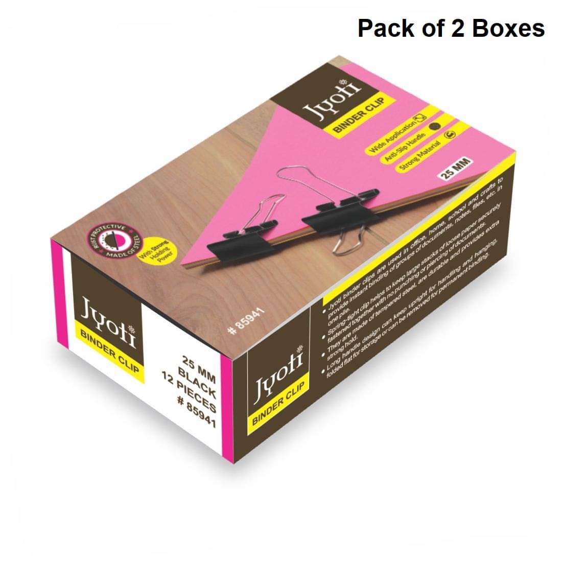    			Jyoti Binder Clip Paper Holding Capacity Files Organized & Secure for Office, School, Institutions # 85941 (12 Pieces of Size 25mm of Black Color in a Paper Box), Capacity 90 Pages - Pack of 2 Boxes