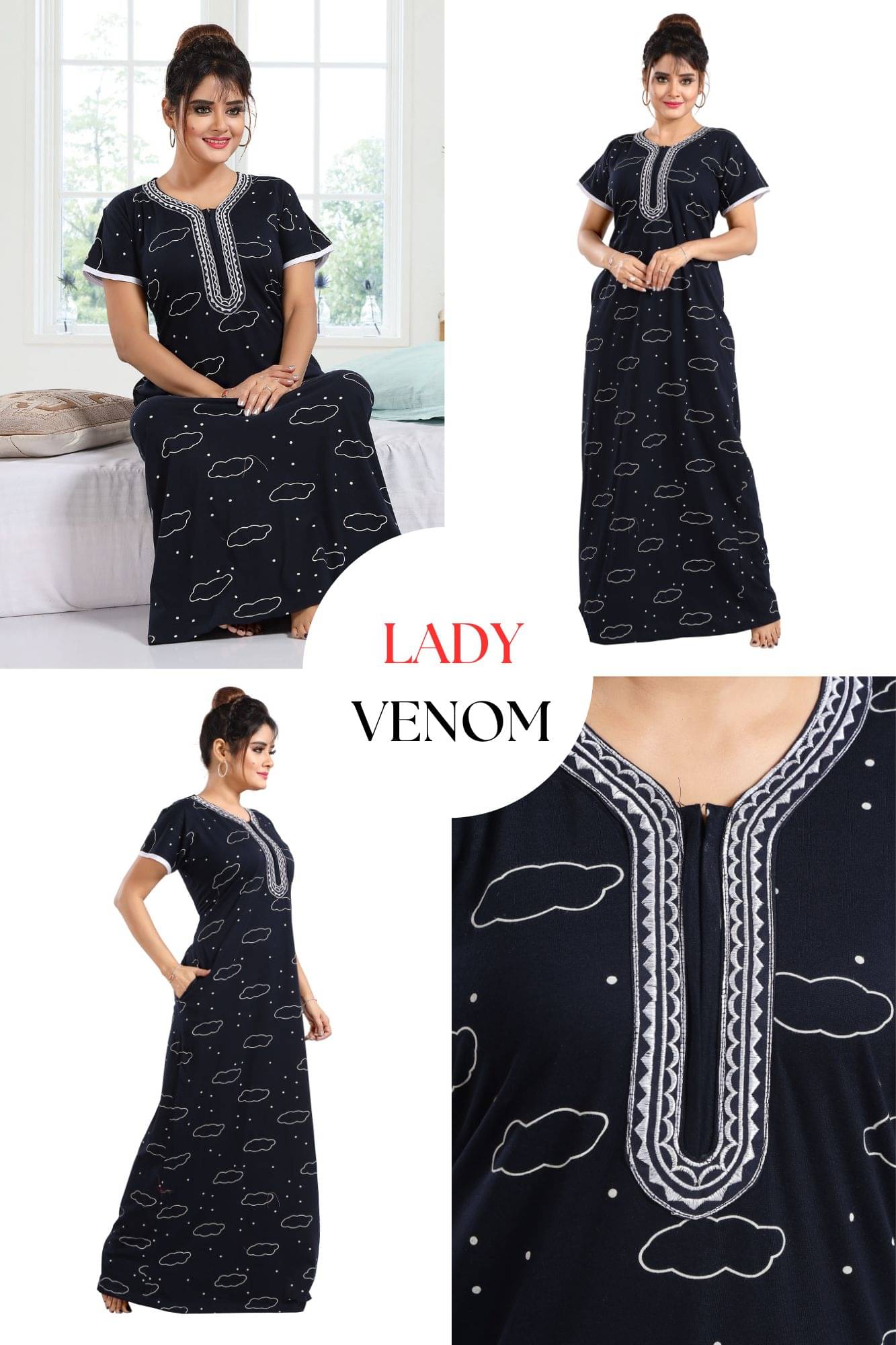     			Ladyvenom Navy Blue Cotton Women's Nightwear Nighty & Night Gowns ( Pack of 1 )