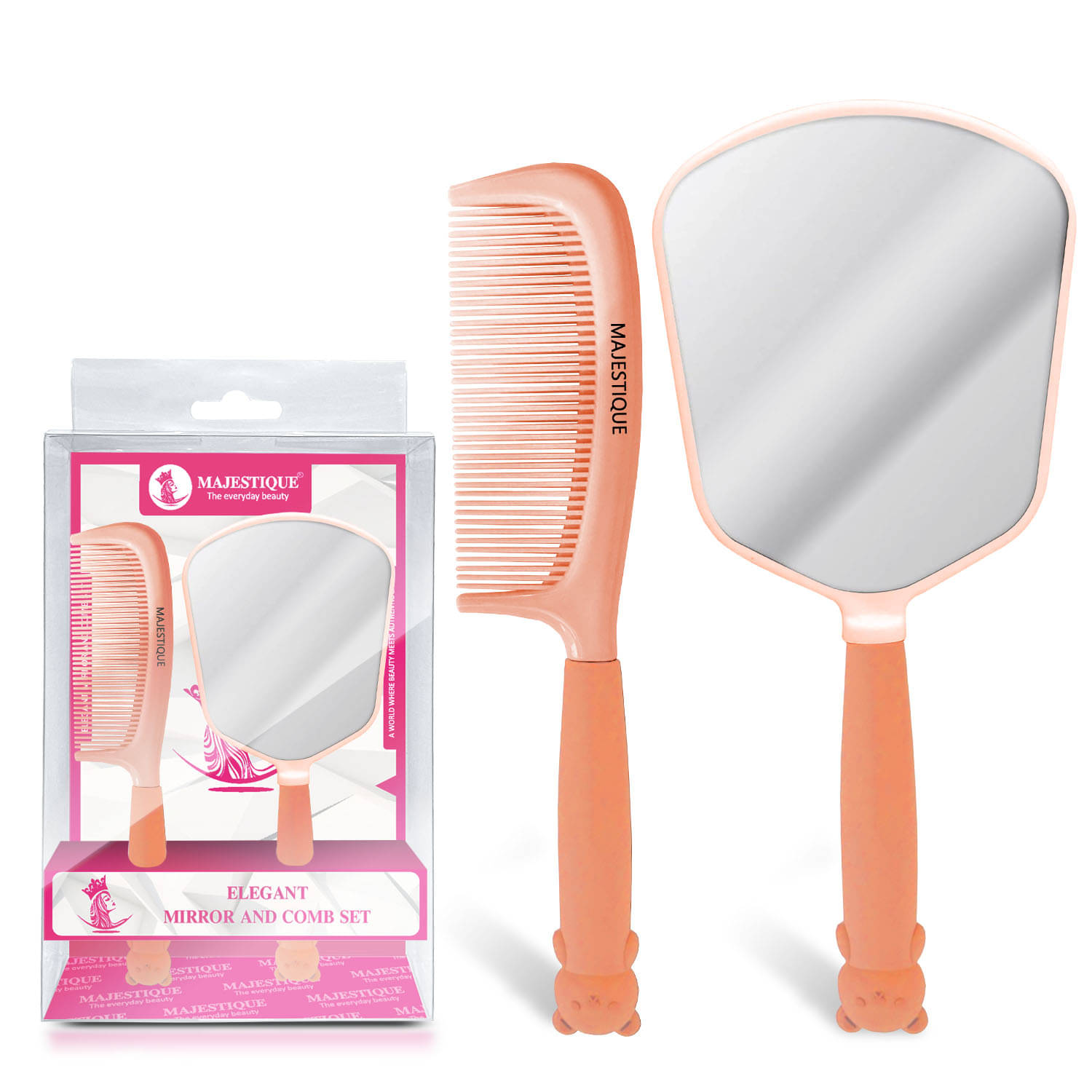     			Majestique Elegant Mirror and Comb, Heat Resistant Detangling Comb, Hand Mirror, Perfect Set for Hair Styling, Makeup, Shaving, Facial Care - 2Pcs/Multicolor