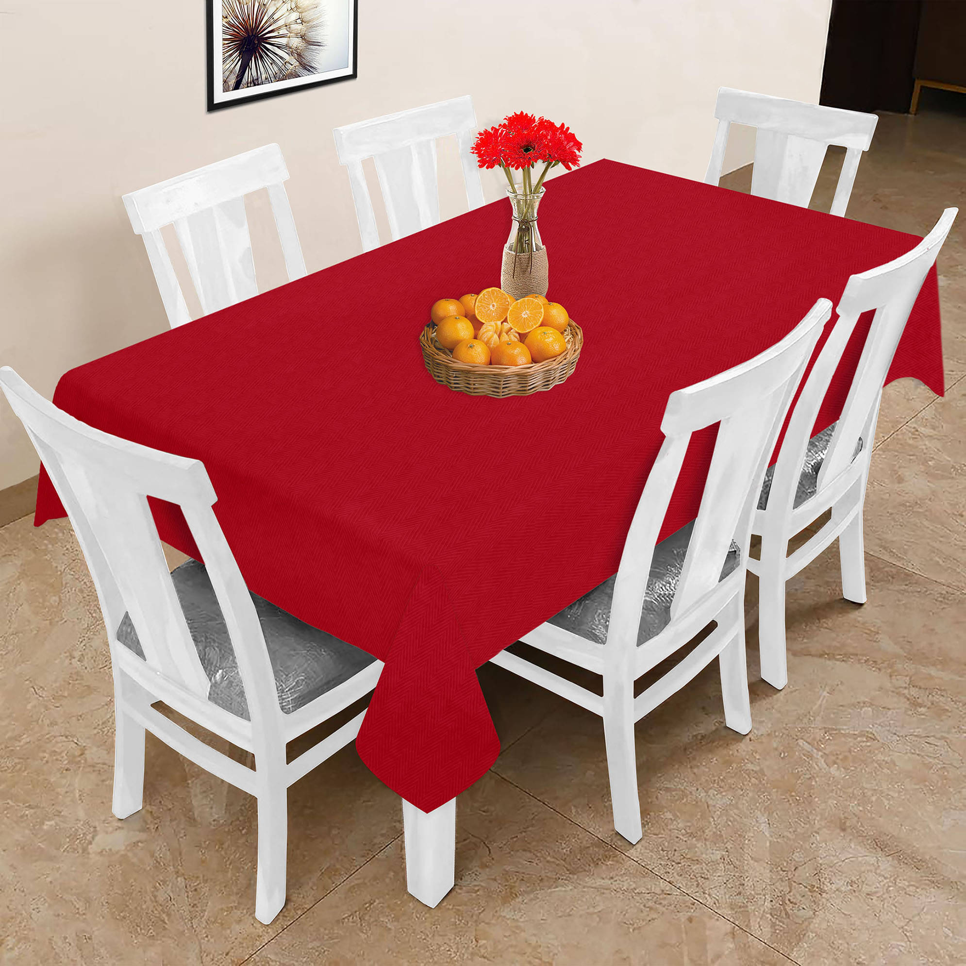 Oasis Hometex Solid Cotton 6 Seater Rectangle Table Cover ( 178 x 152 ) cm Pack of 1 Red     			Oasis Hometex Solid Cotton 6 Seater Rectangle Table Cover ( 178 x 152 ) cm Pack of 1 Red