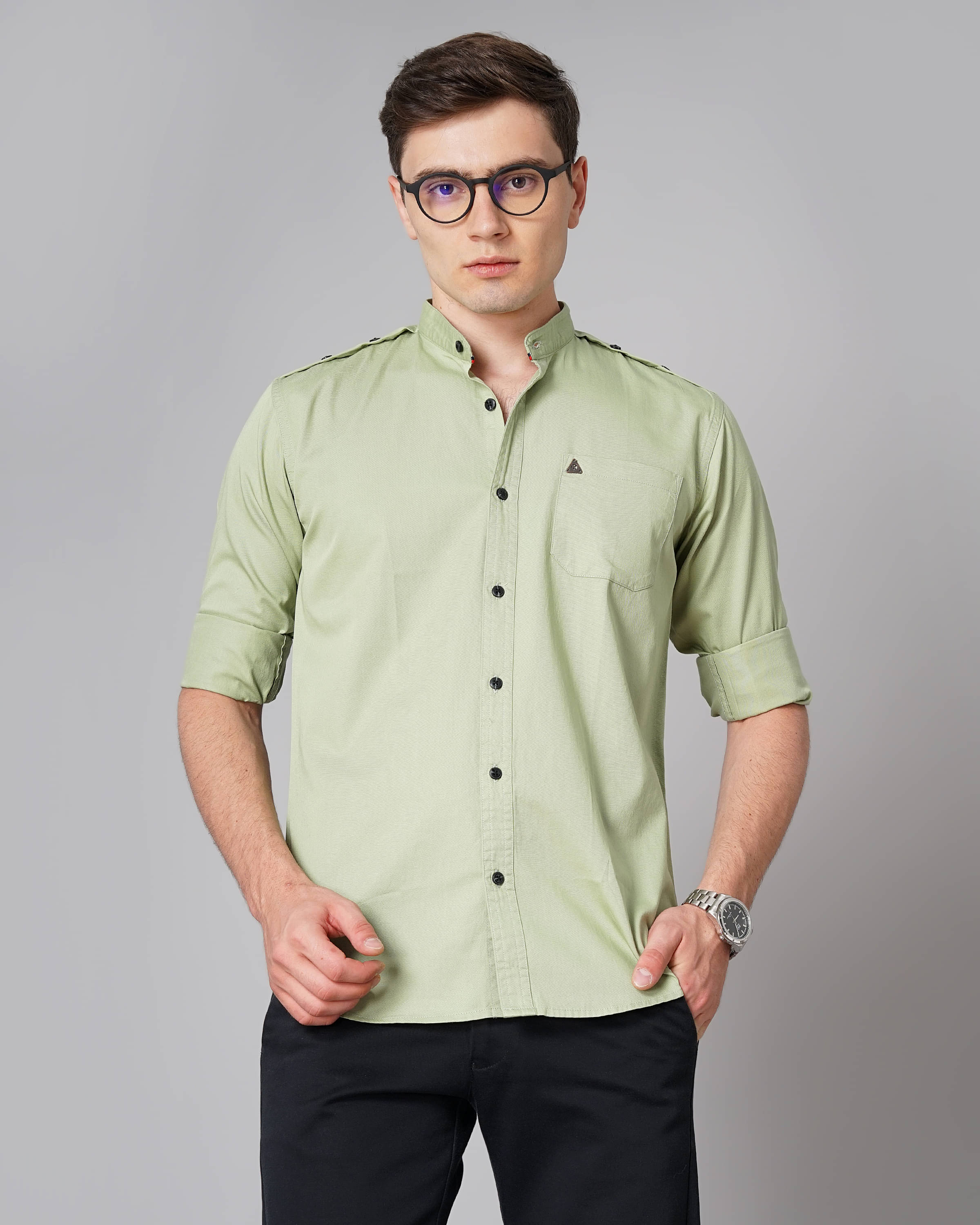     			Paul Street 100% Cotton Slim Fit Solids Full Sleeves Men's Casual Shirt - Green ( Pack of 1 )