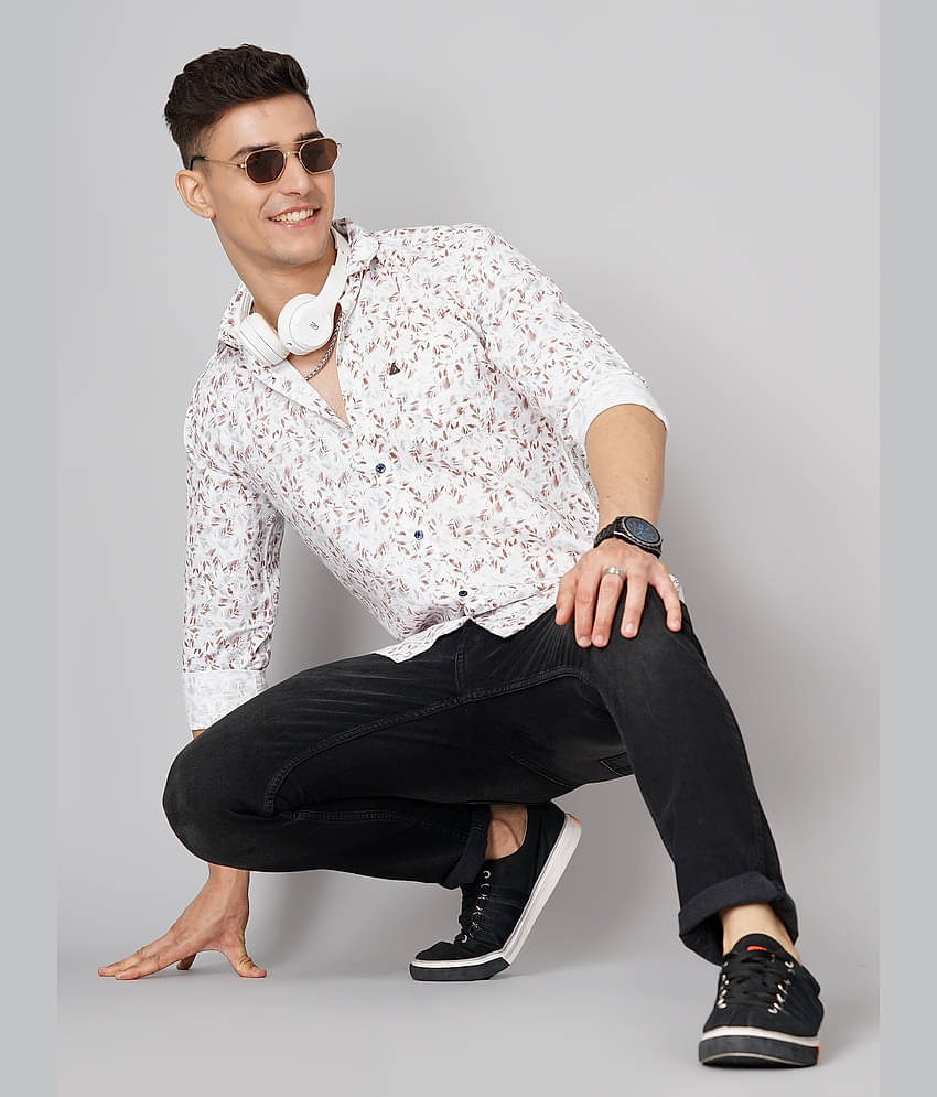 Paul Street 100% Cotton Slim Fit Printed Full Sleeves Men's Casual Shirt - Brown ( Pack of 1 )