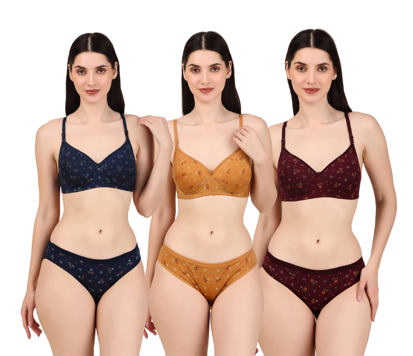 Piylu Pack of 3 Cotton Women's Bra & Panty Set ( Multicolor ) Set-504-CB3     			Piylu Pack of 3 Cotton Women's Bra & Panty Set ( Multicolor ) Set-504-CB3