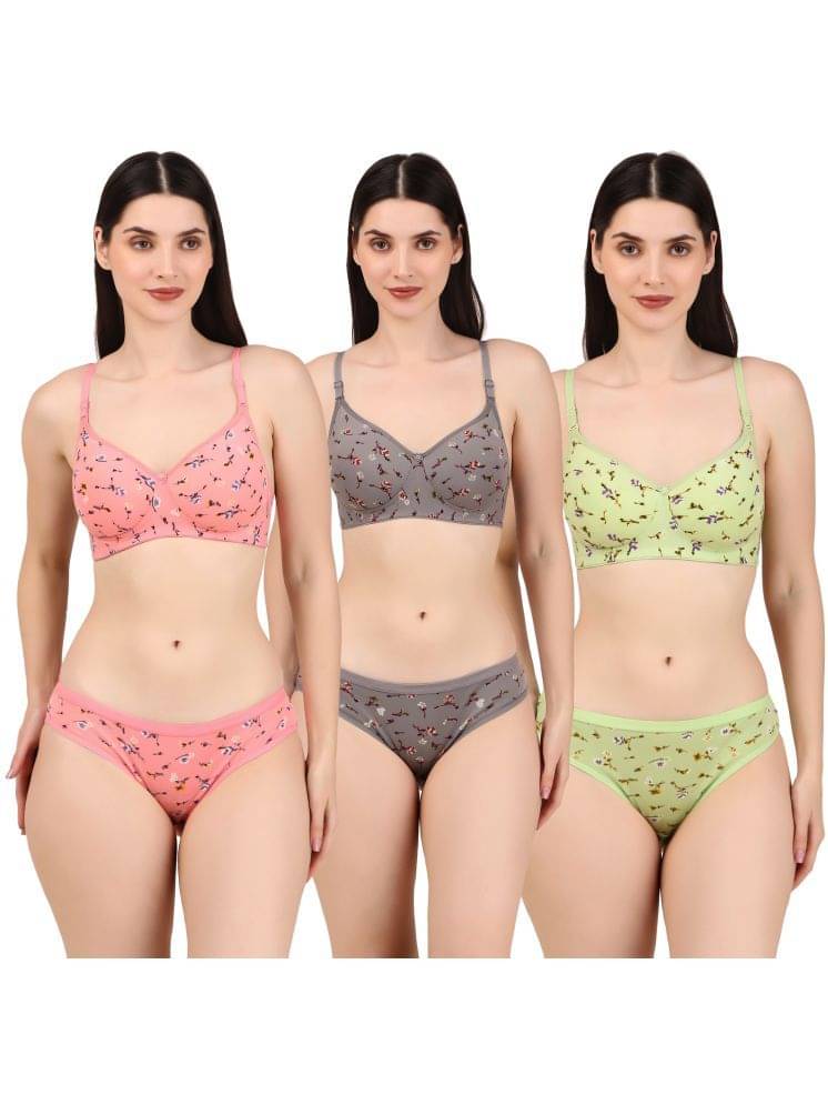     			Piylu Pack of 3 Cotton Women's Bra & Panty Set ( Multicolor ) Set-Kirti-CB3