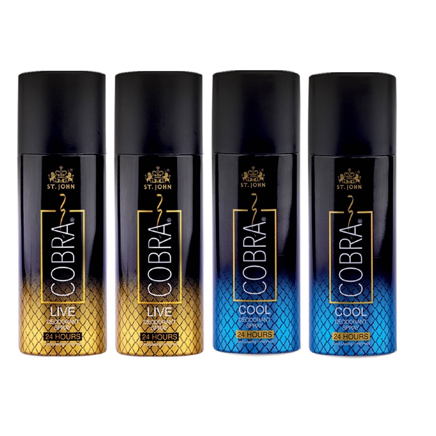     			St. John Cobra Live 50ml*2 & Cool 50ml*2, Cobra Deodorant Spray for Men 50 ml ( Pack of 4 )