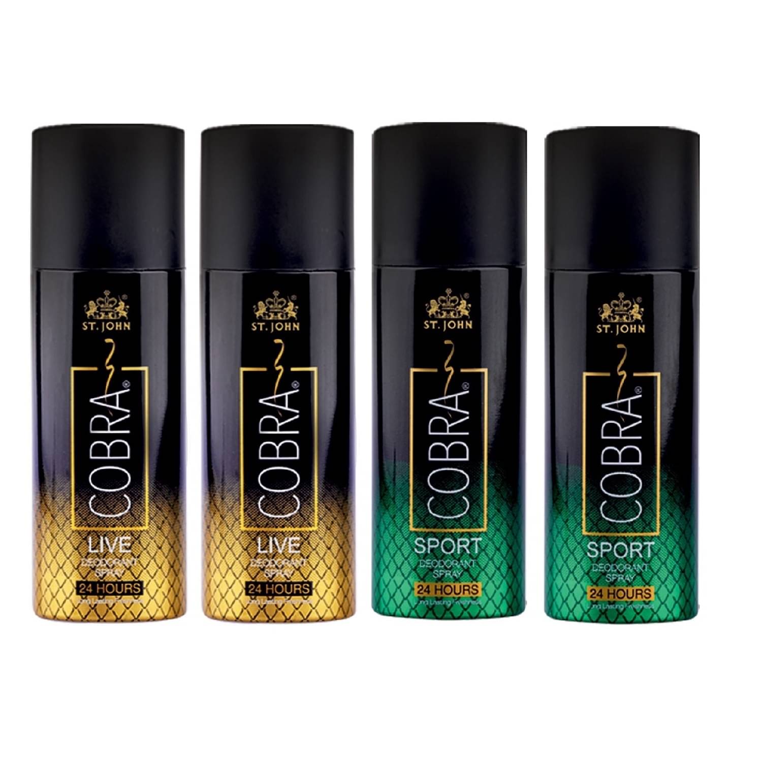     			St. John Cobra Live 50ml*2& Sport 50ml*2, Cobra Deodorant Spray for Men 50 ml ( Pack of 4 )