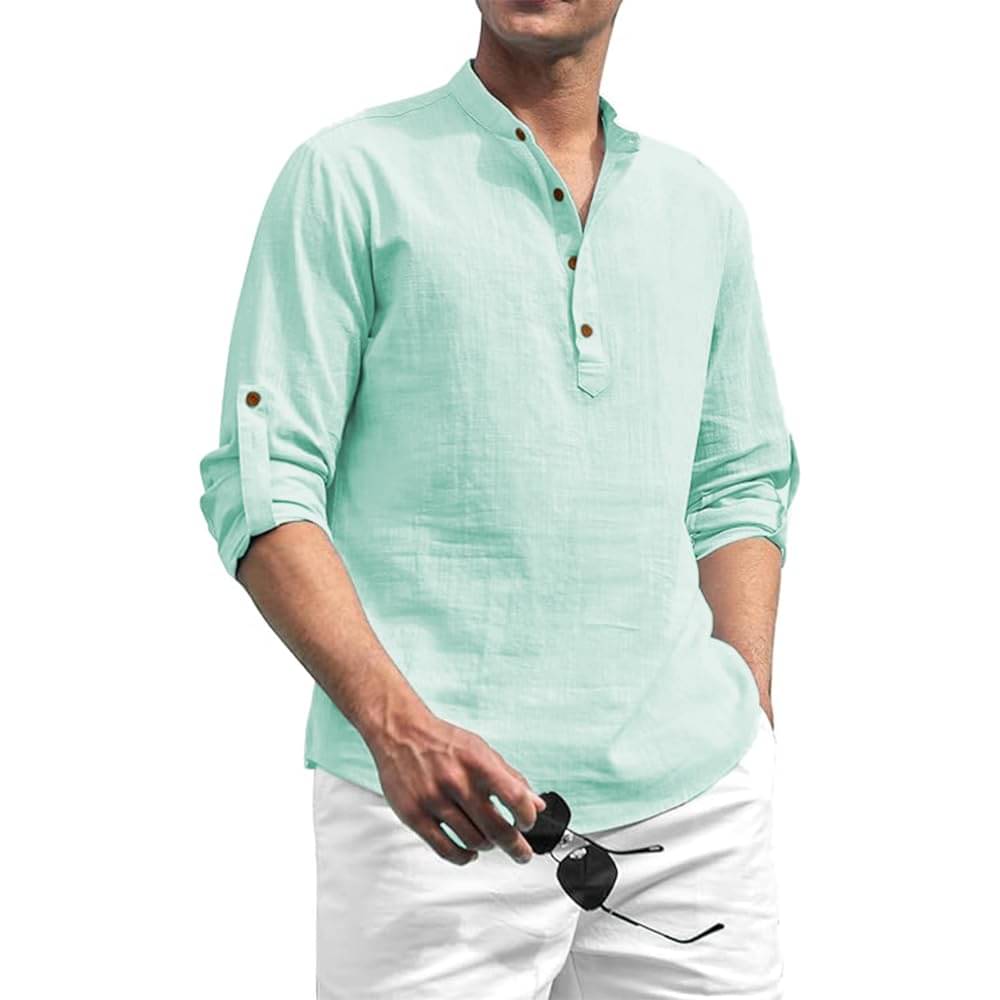 Yugnik Sea Green Cotton Men's Shirt Style Kurta ( Pack of 1 )     			Yugnik Sea Green Cotton Men's Shirt Style Kurta ( Pack of 1 )
