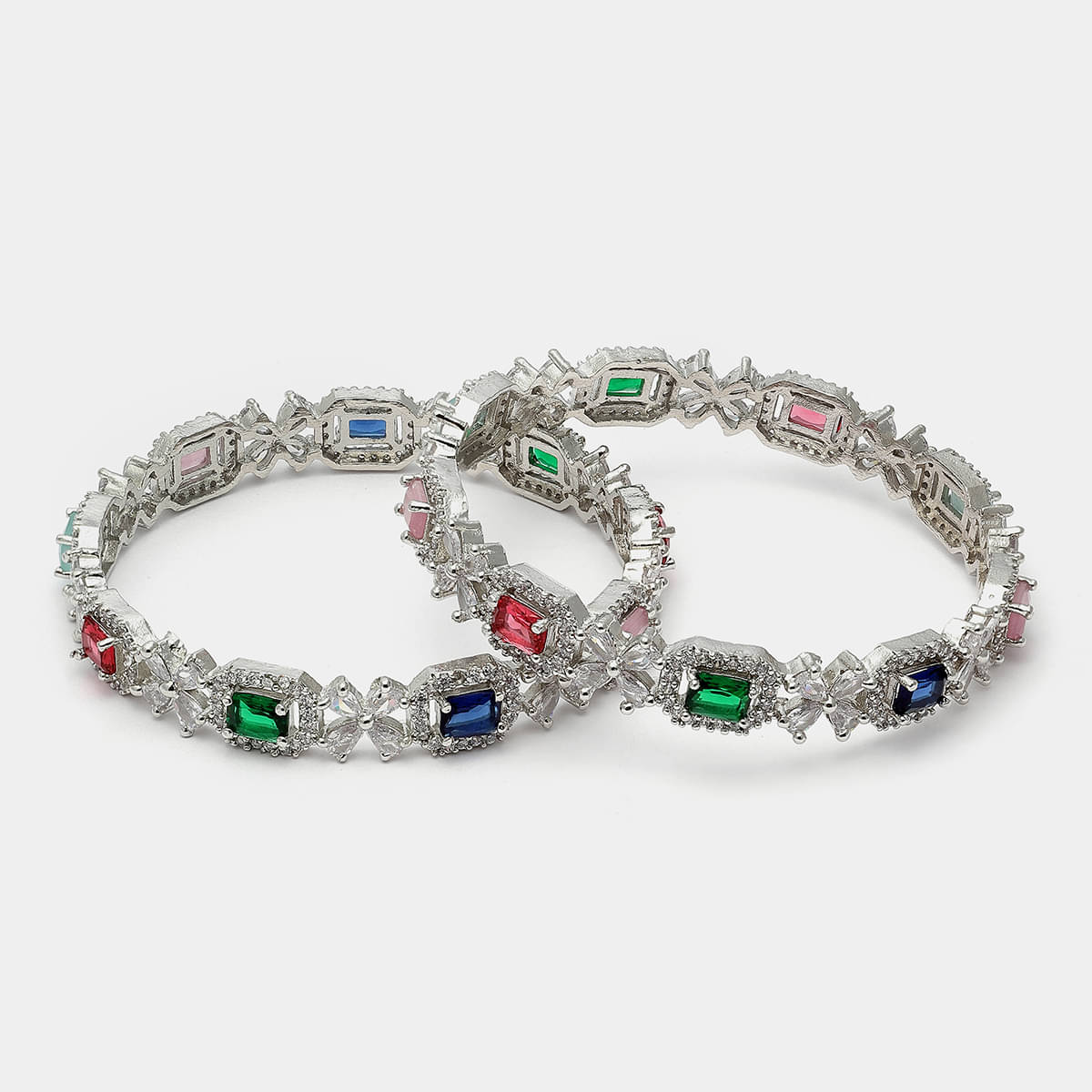     			Zeneme Silver Bangle ( Pack of 2 )