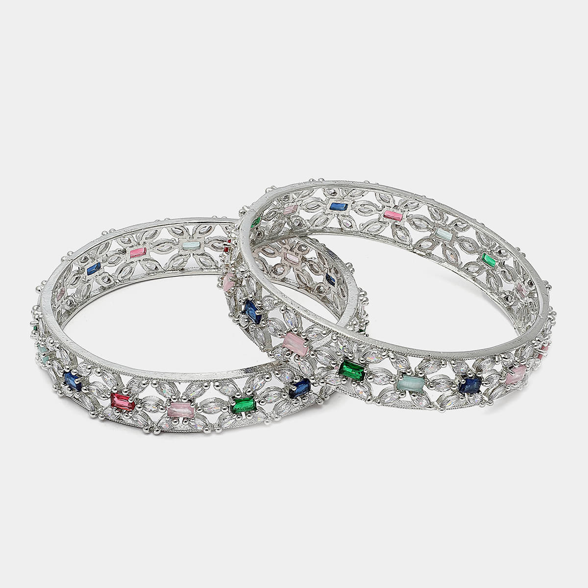     			Zeneme Silver Bangle ( Pack of 2 )