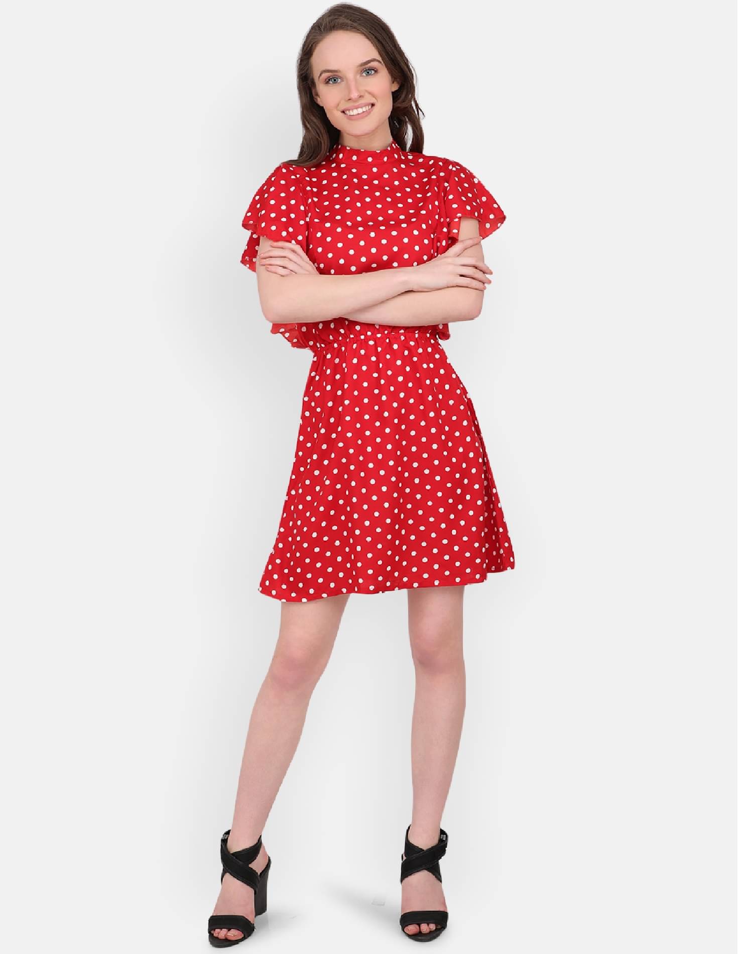     			marc louis Women Crepe Printed A-line Dress ( Red )