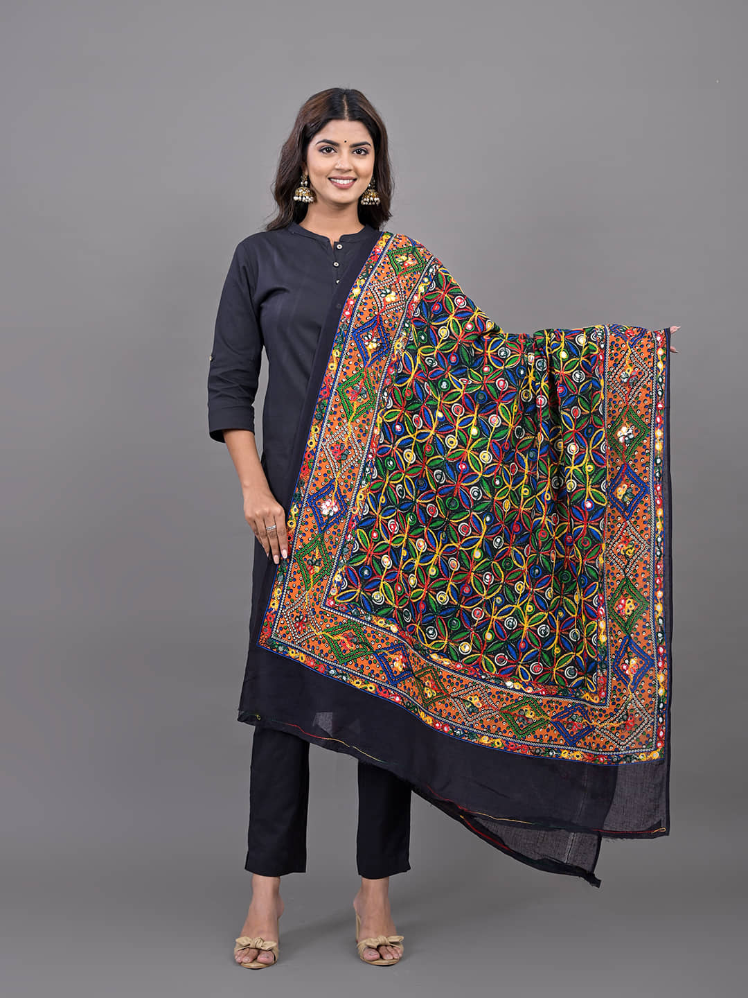 Anjaneya Creations Black Cotton Women's Dupatta - ( Pack of 1 ) - Dupattas & Shawls | Buy online on ZillyBuy