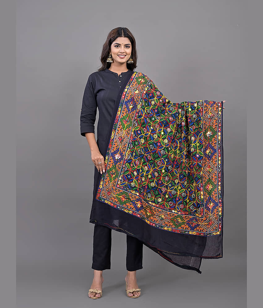 Anjaneya Creations Black Cotton Women's Dupatta - ( Pack of 1 ) - Dupattas & Shawls | Buy online on ZillyBuy