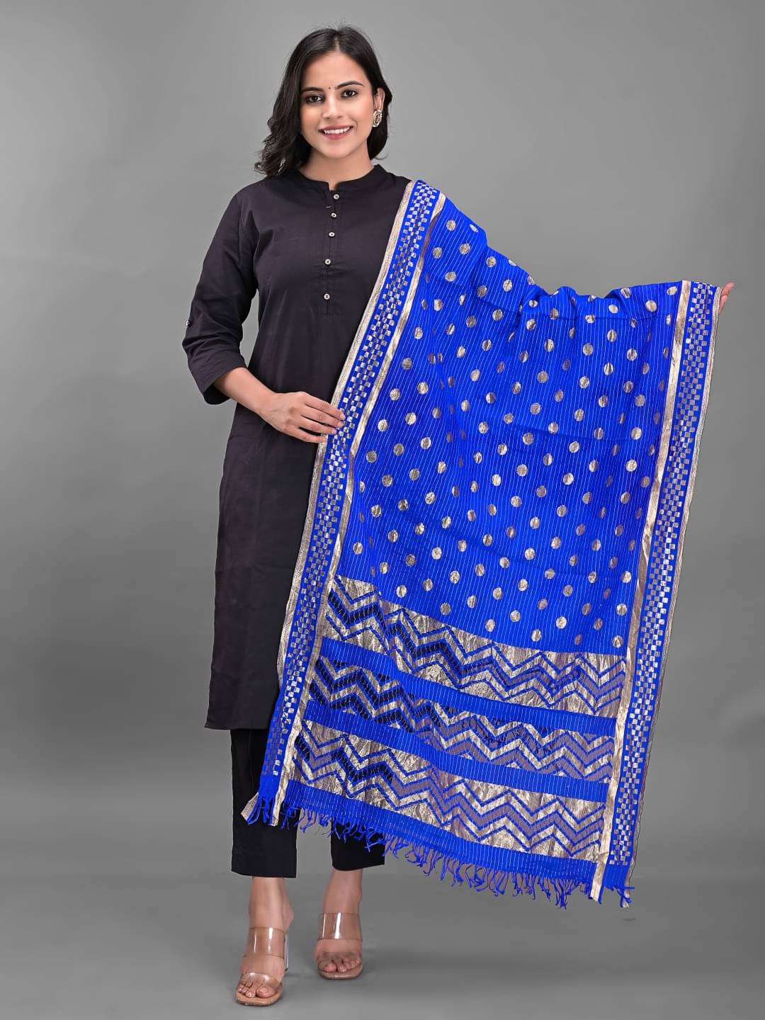 Anjaneya Creations Blue Silk Women's Dupatta - ( Pack of 1 )     			Anjaneya Creations Blue Silk Women's Dupatta - ( Pack of 1 )