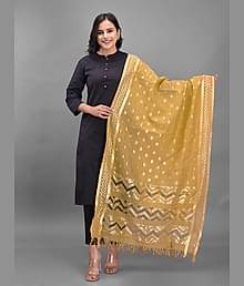 Anjaneya Creations Gold Silk Women's Dupatta - ( Pack of 1 )