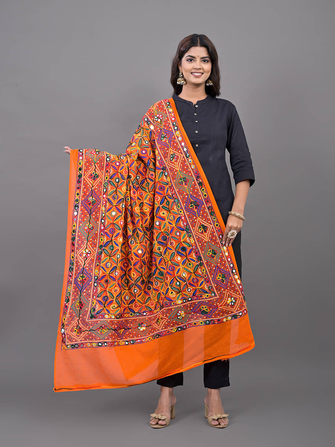     			Anjaneya Creations Orange Cotton Women's Dupatta - ( Pack of 1 )