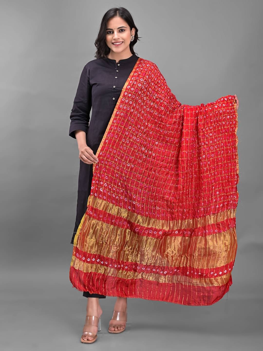 Anjaneya Creations Red Silk Women's Dupatta - ( Pack of 1 )     			Anjaneya Creations Red Silk Women's Dupatta - ( Pack of 1 )