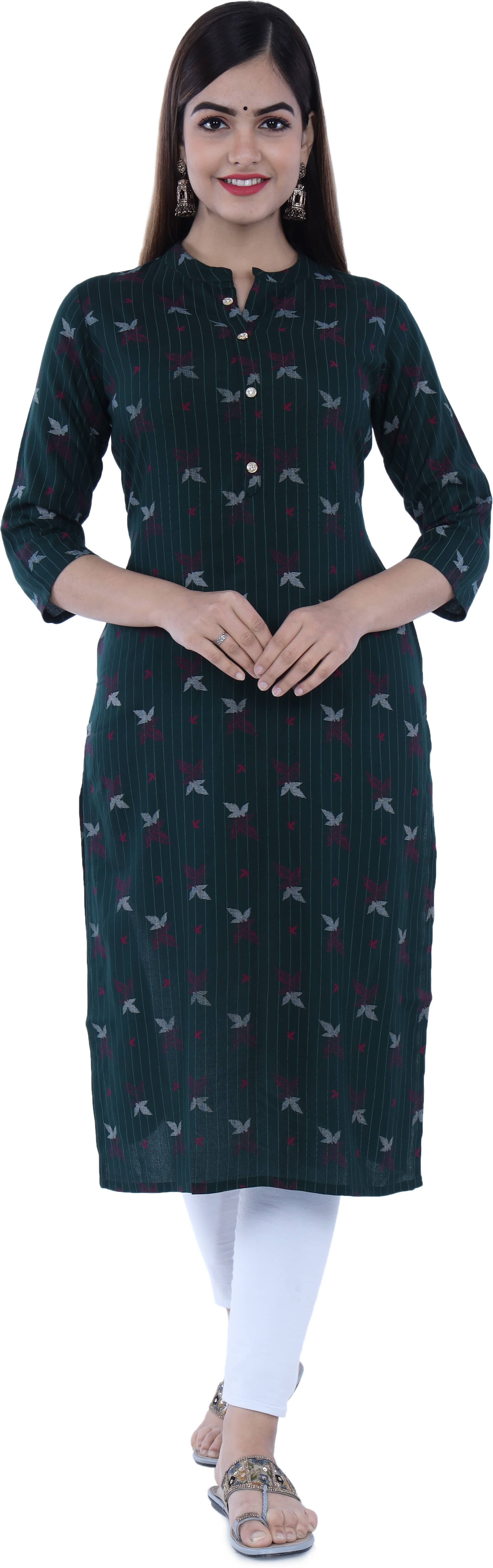 GlowWorld Viscose Blend Printed Straight Women's Kurti - Green ( Pack of 1 ) - Kurtis, Tunics | Buy online on ZillyBuy
