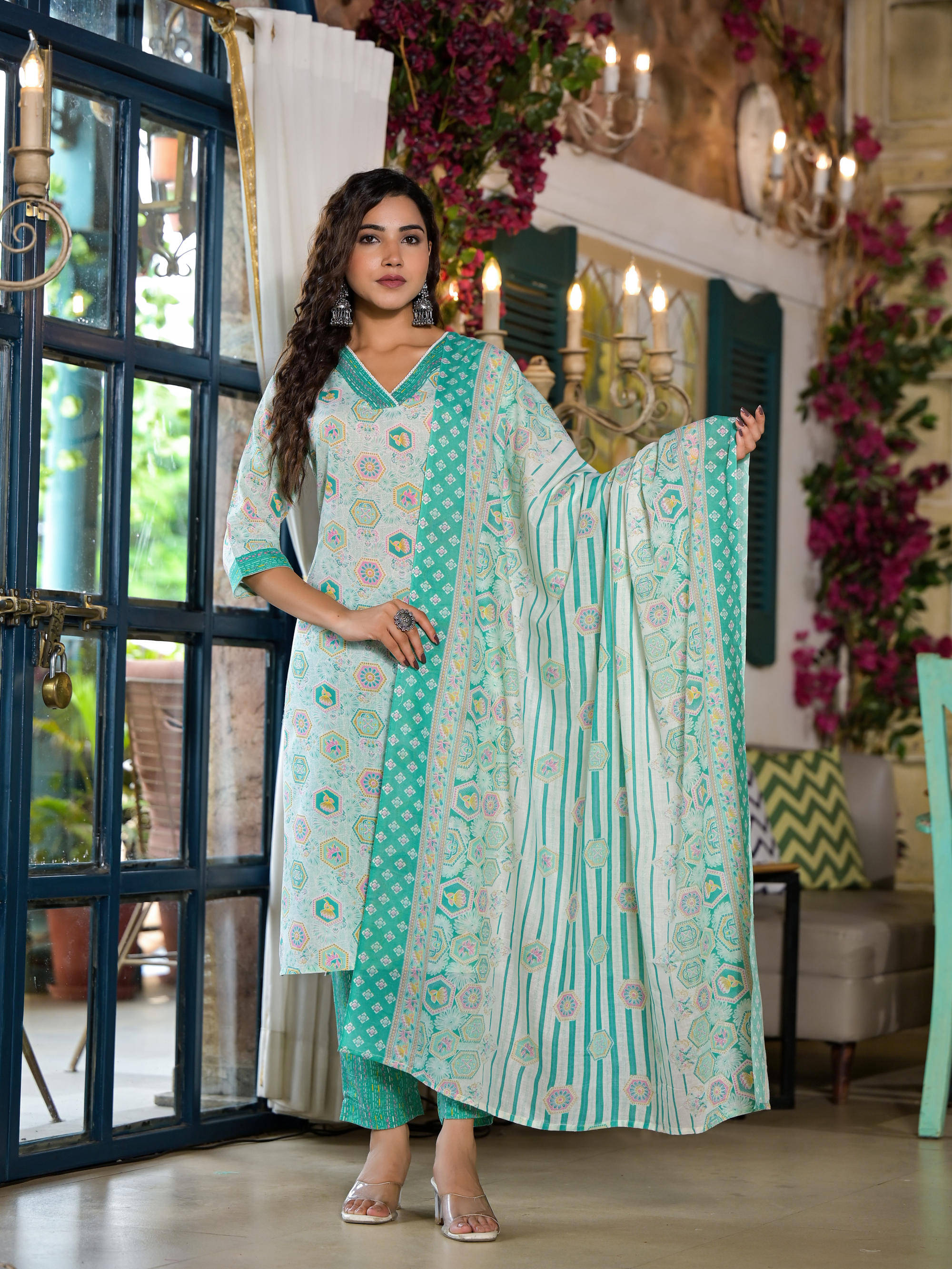 Juniper Cotton Blend Printed Kurti With Pants Women's Stitched Salwar Suit - Green ( Pack of 1 ) Juniper Cotton Blend Printed Kurti With Pants Women's Stitched Salwar Suit - Green ( Pack of 1 )