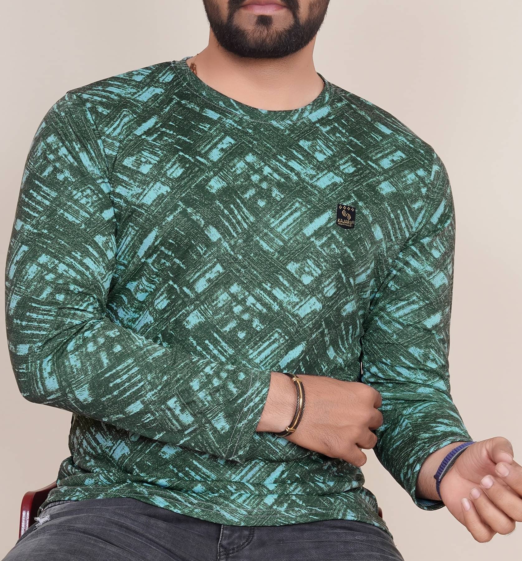 KAJARU Polyester Regular Fit Printed Full Sleeves Men's Round T-Shirt - Green ( Pack of 1 ) KAJARU Polyester Regular Fit Printed Full Sleeves Men's Round T-Shirt - Green ( Pack of 1 )
