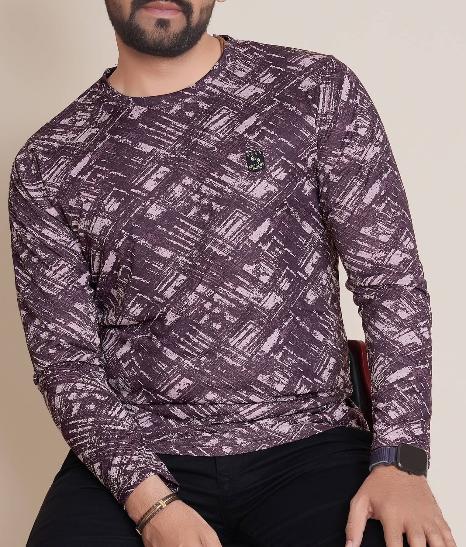KAJARU Polyester Regular Fit Printed Full Sleeves Men's Round T-Shirt - Pink ( Pack of 1 ) KAJARU Polyester Regular Fit Printed Full Sleeves Men's Round T-Shirt - Pink ( Pack of 1 )