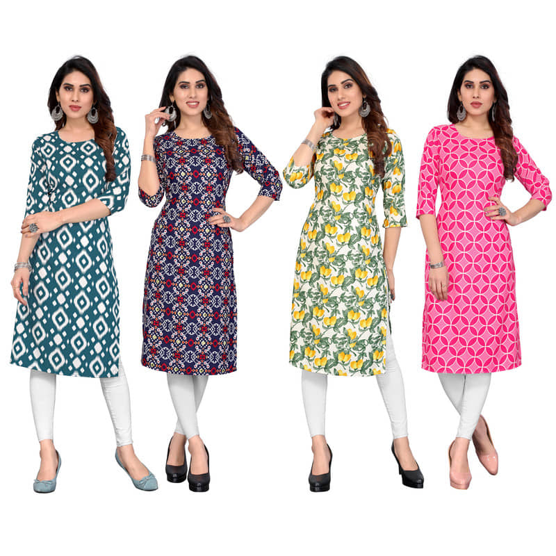 KETAKI FASHION Crepe Printed Straight Women's Kurti - Multicoloured ( Pack of 4 ) - Kurtis, Tunics | Buy online on ZillyBuy